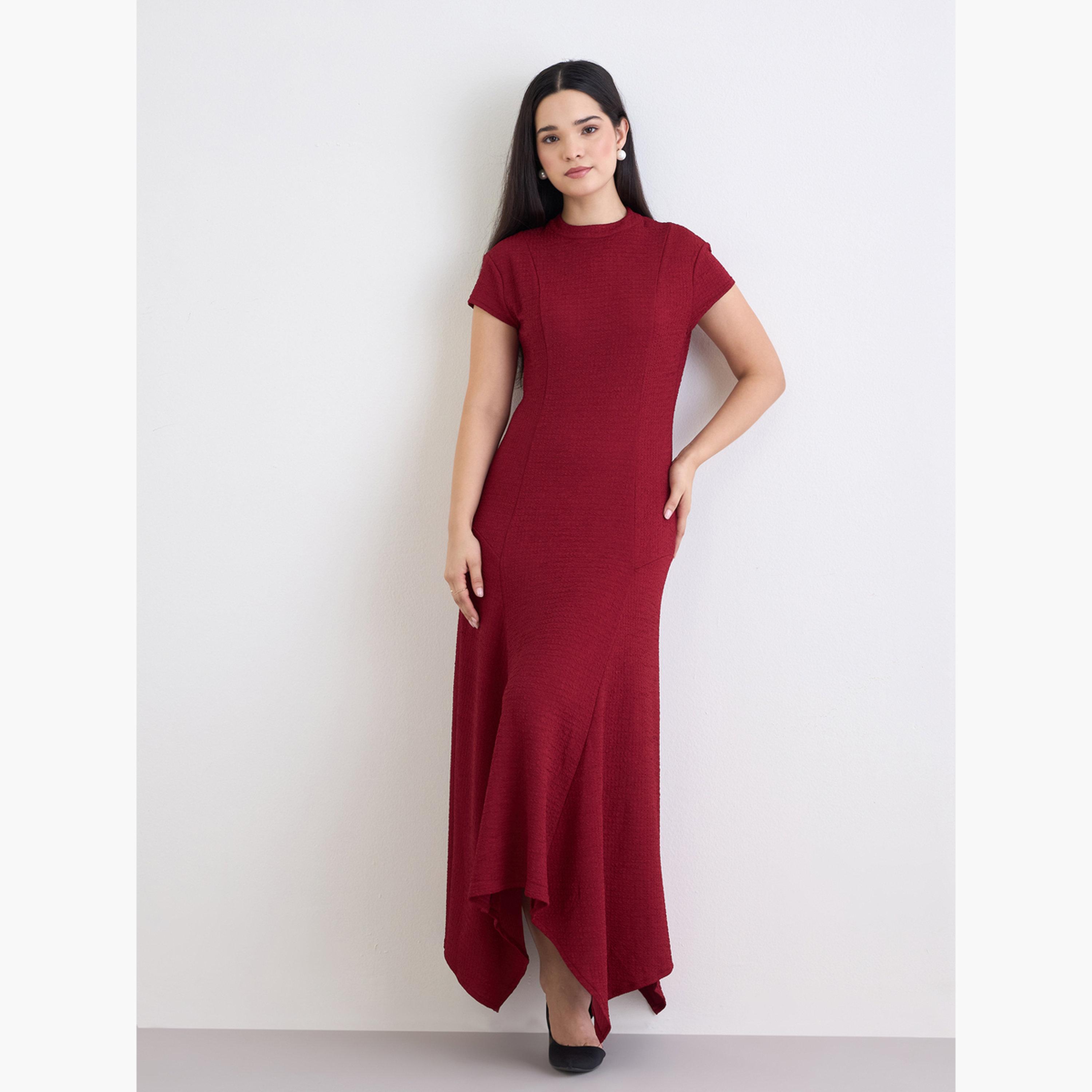 ستايلي - فستان ماكسي برغندي بحافة غير متماثلة للنساء-women-clothing-dresses-image-1