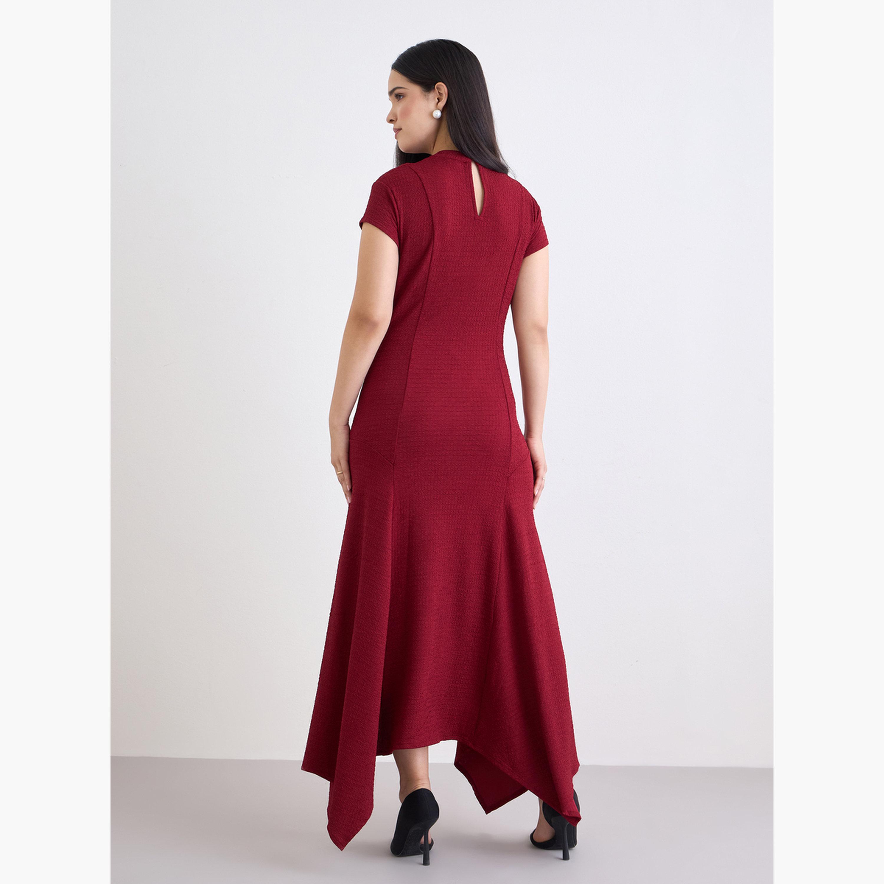ستايلي - فستان ماكسي برغندي بحافة غير متماثلة للنساء-women-clothing-dresses-image-4