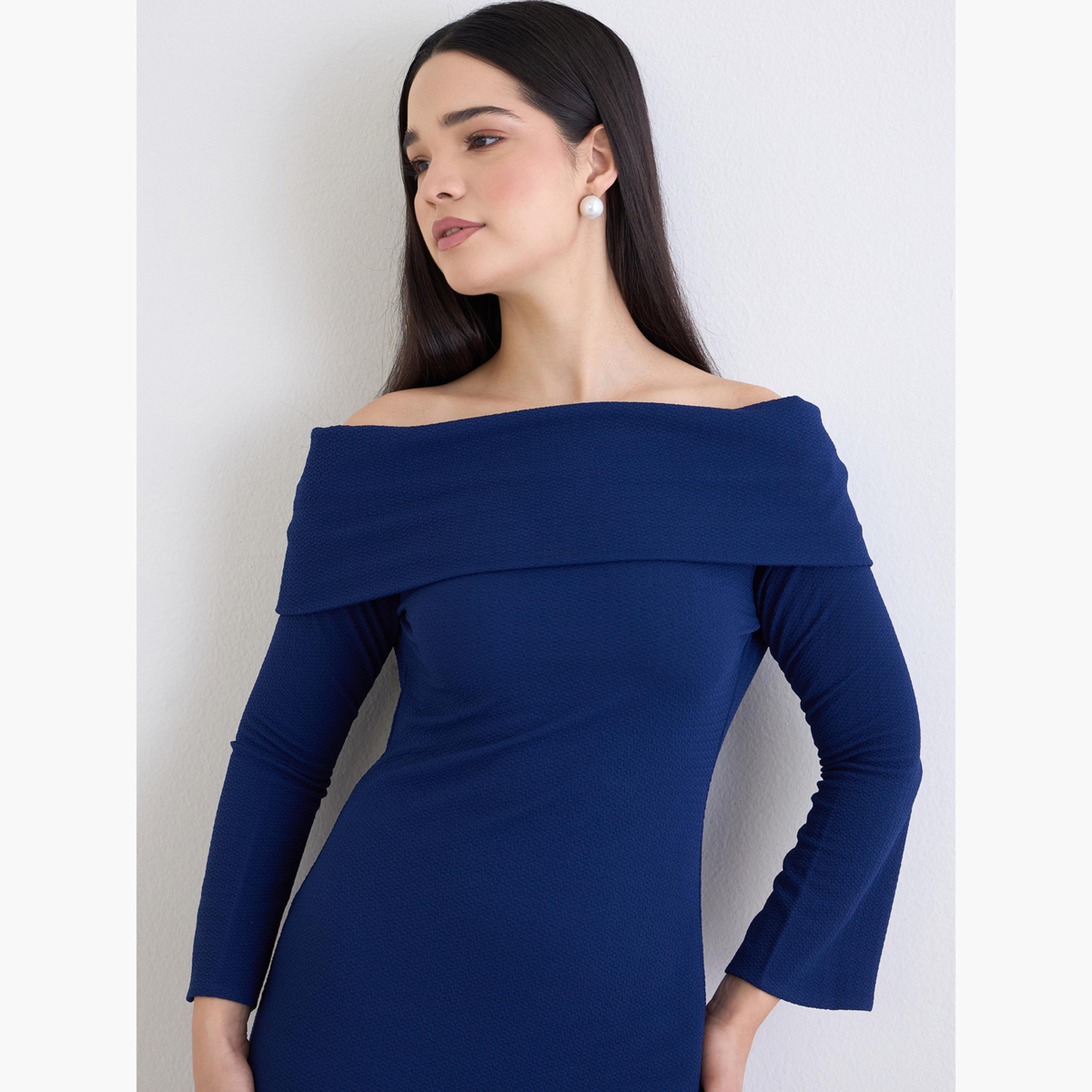 ستايلي - فستان سهرة ماكسي أزرق داكن بياقة باردة-women-clothing-dresses-image-4