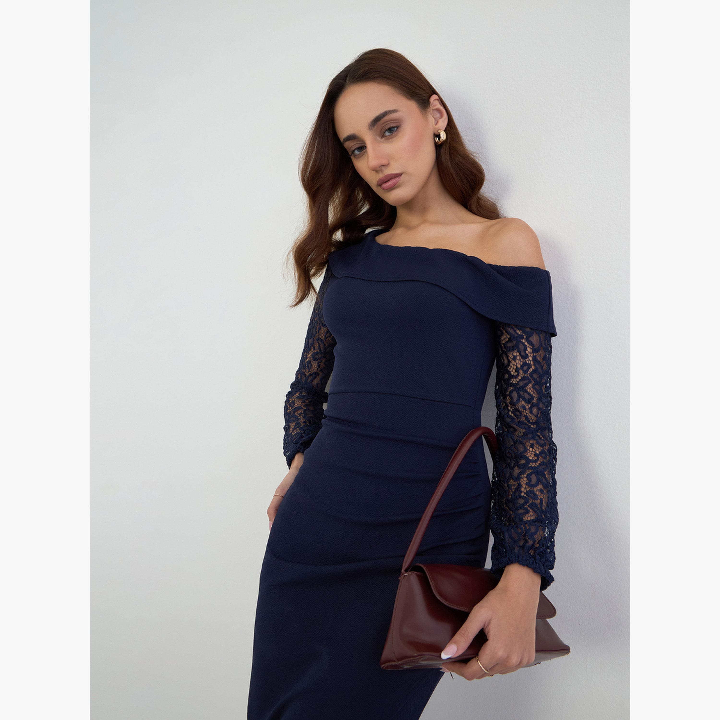 Styli Lace Insert One Shoulder Sheath Maxi Dress-women-clothing-dresses-image-2
