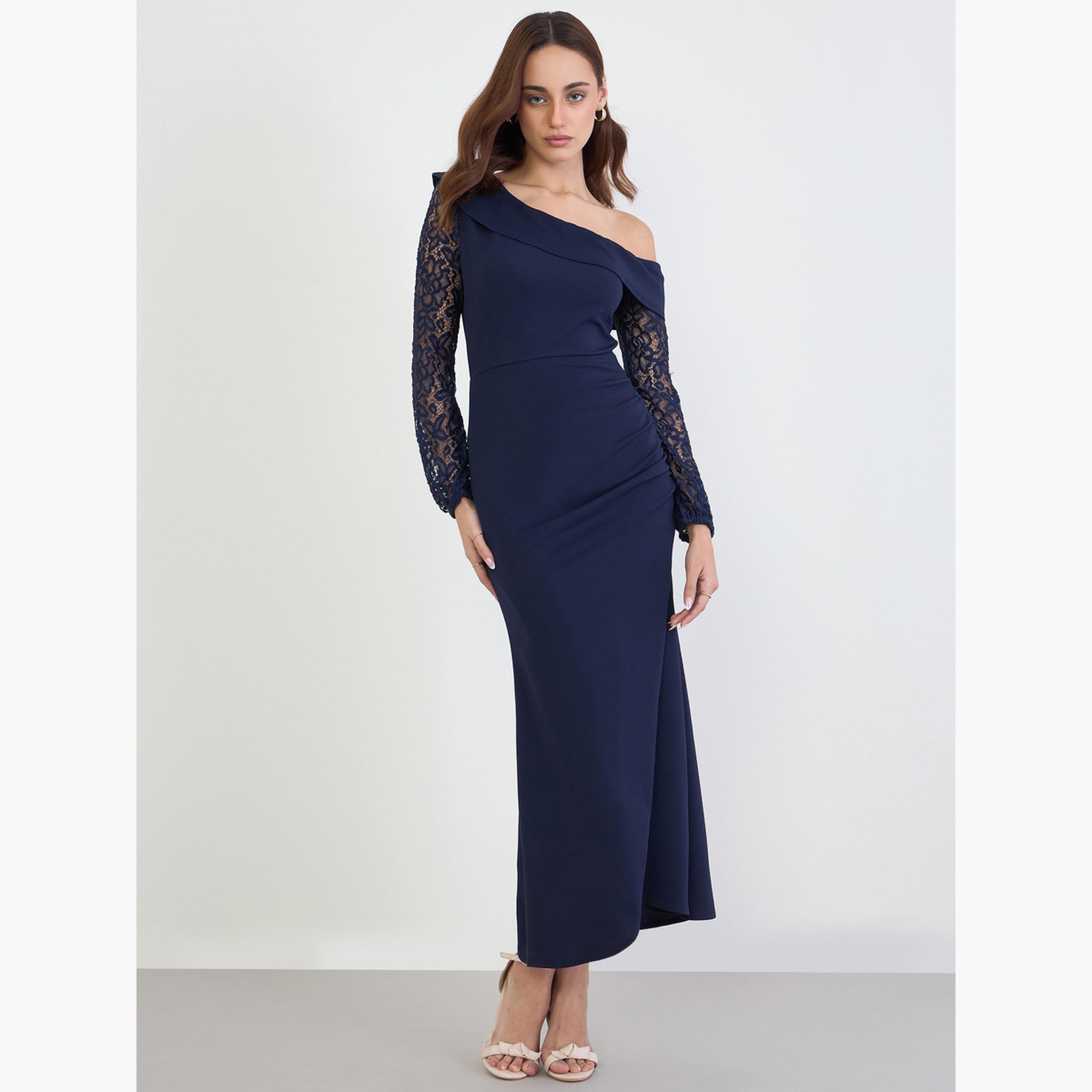 ستايلي - فستان ماكسي بكتف واحد مع دانتيل-women-clothing-dresses-image-3