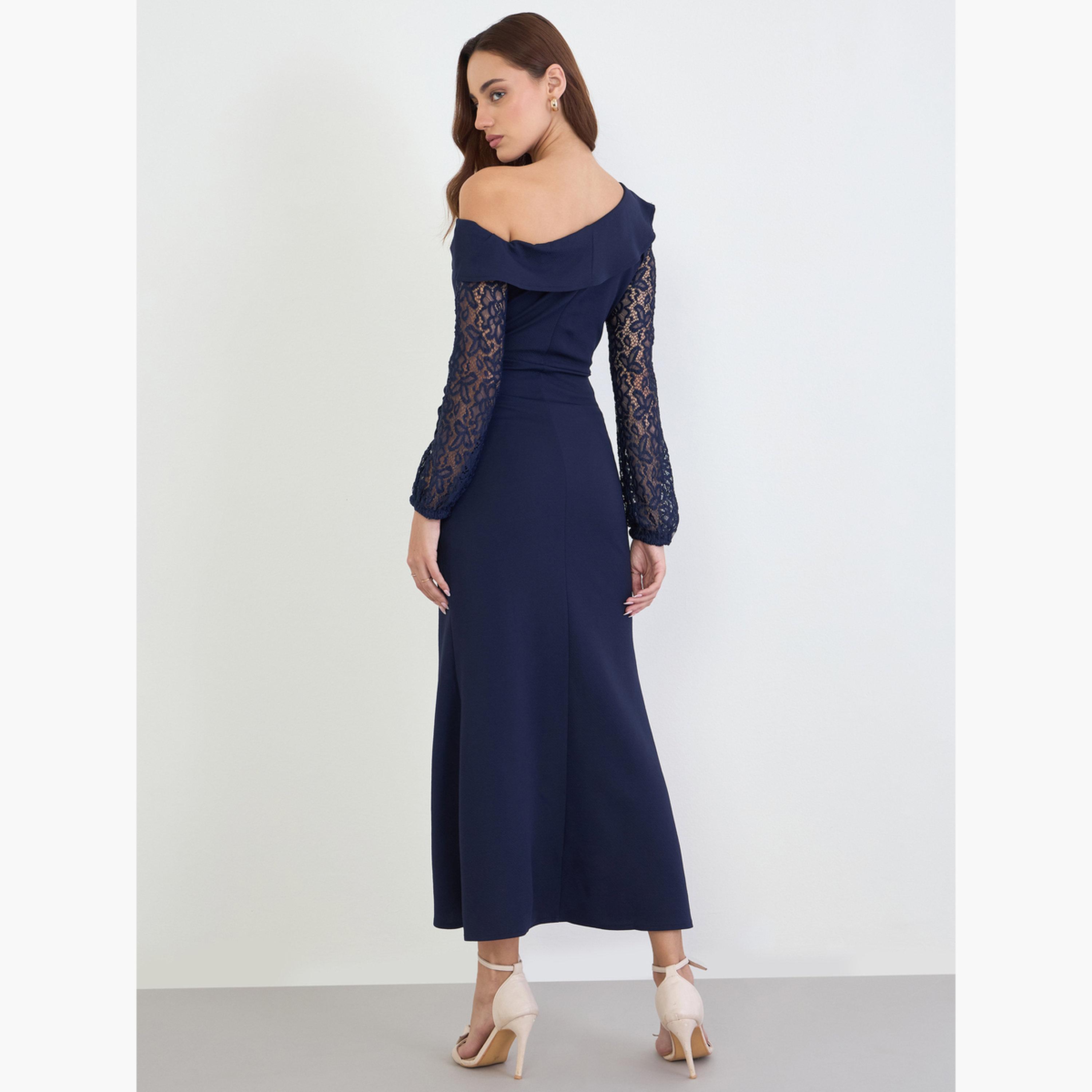 ستايلي - فستان ماكسي بكتف واحد مع دانتيل-women-clothing-dresses-image-5