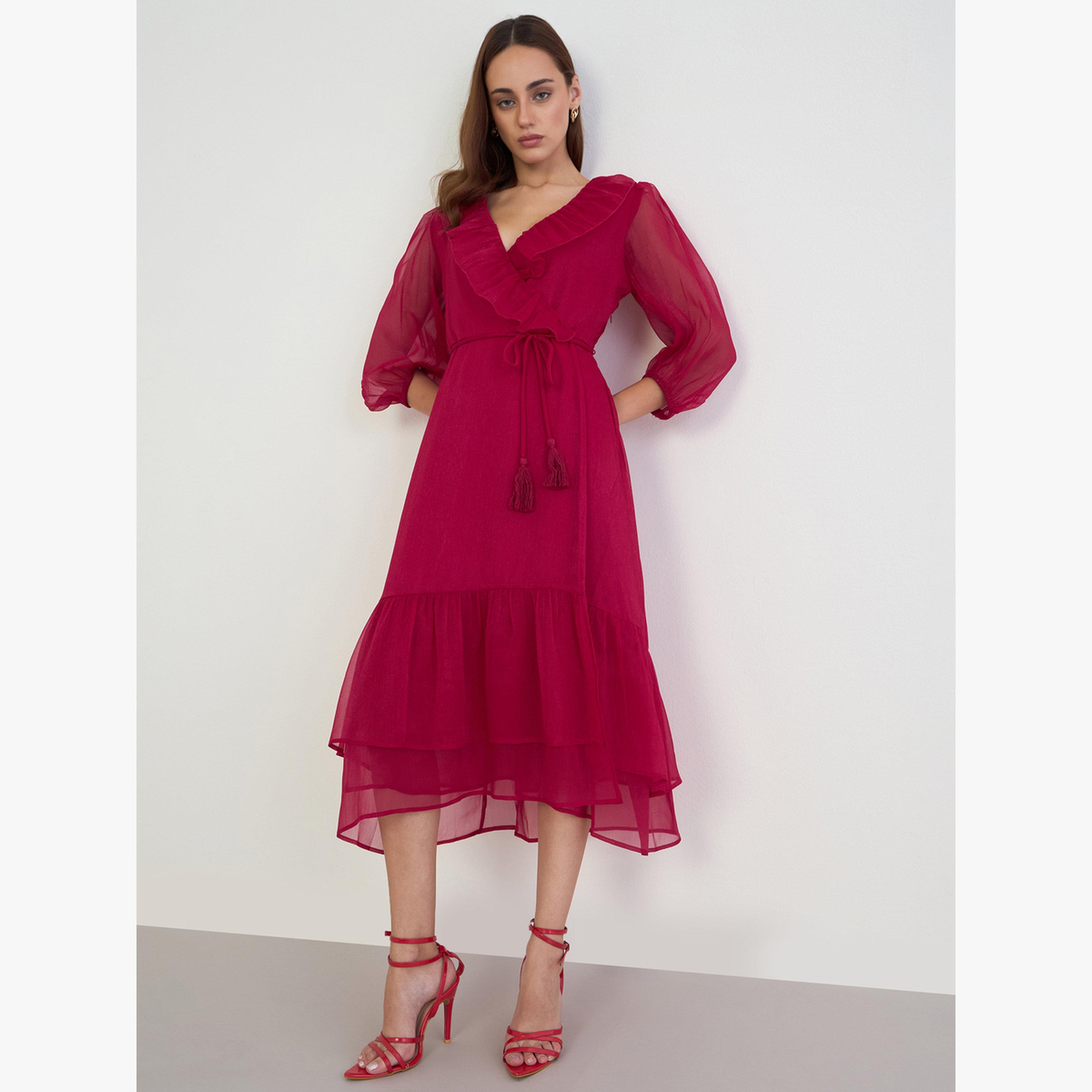فستان ميدي بتفاصيل كشكش-women-clothing-dresses-image-1
