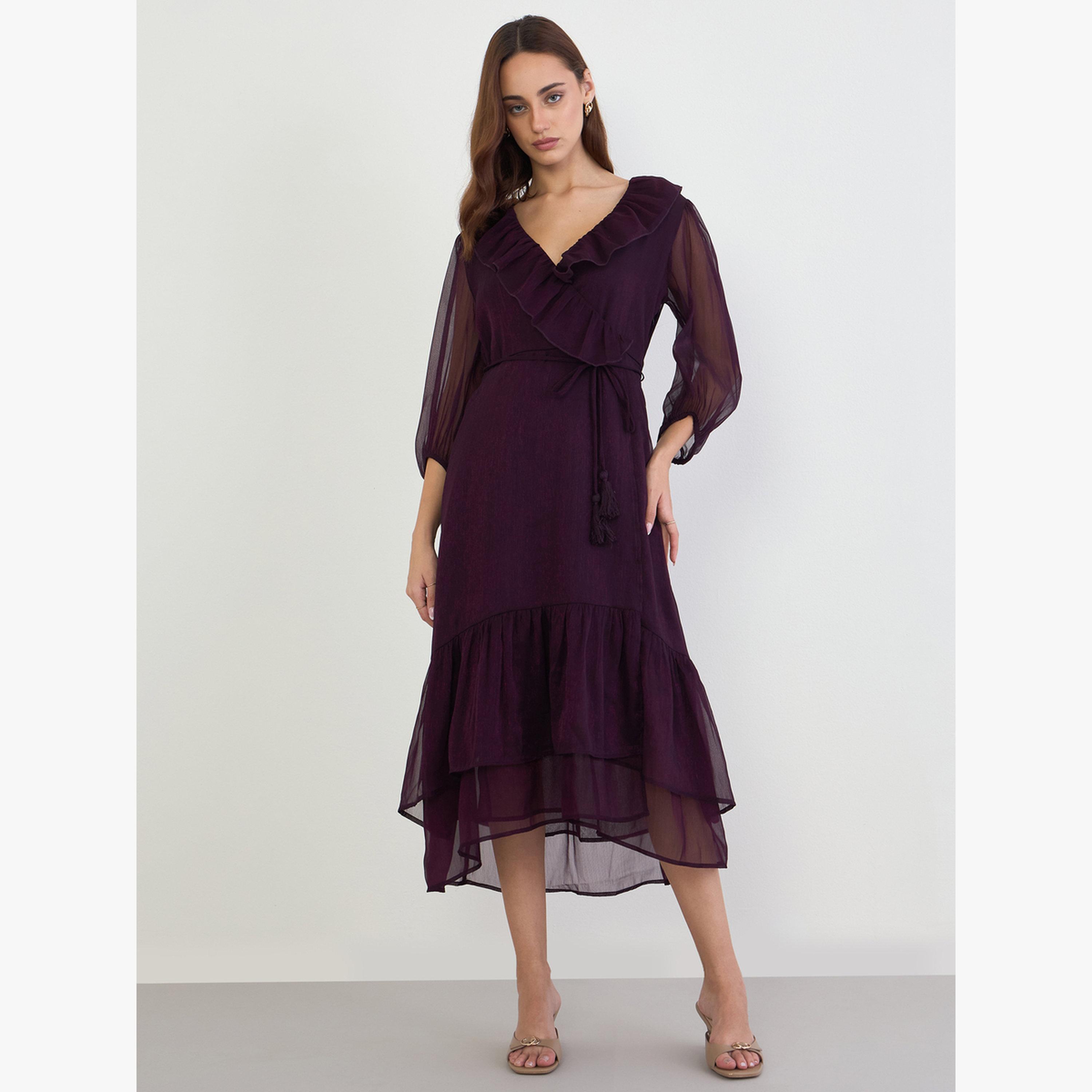 Styli Purple Ruffle Trim Midi Dress-women-clothing-dresses-image-2