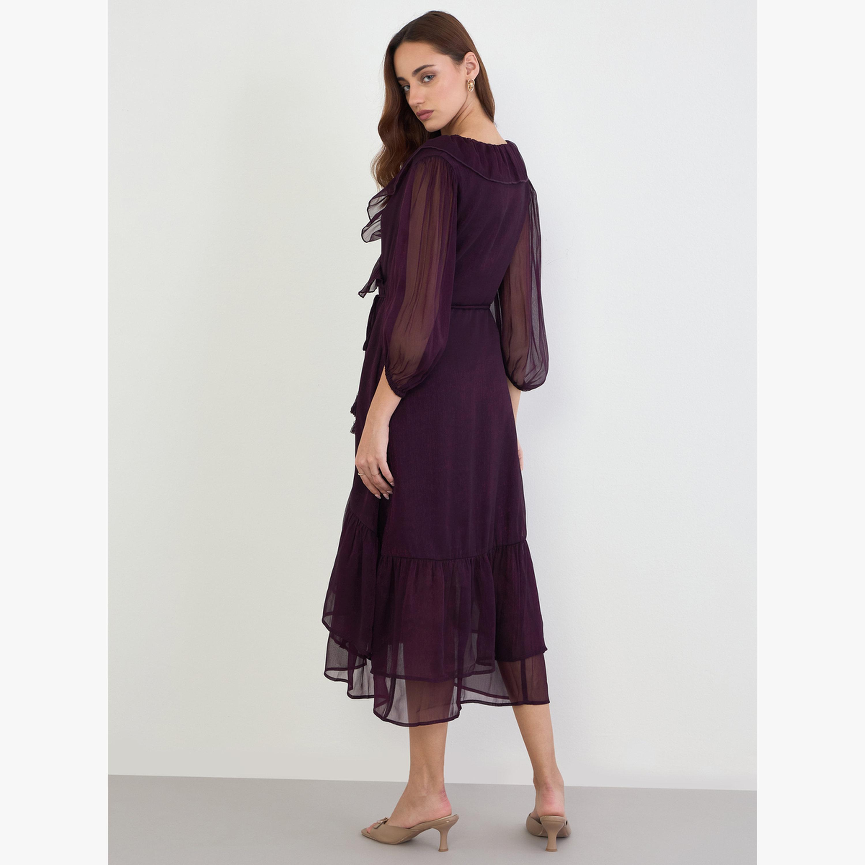 Styli Purple Ruffle Trim Midi Dress-women-clothing-dresses-image-3