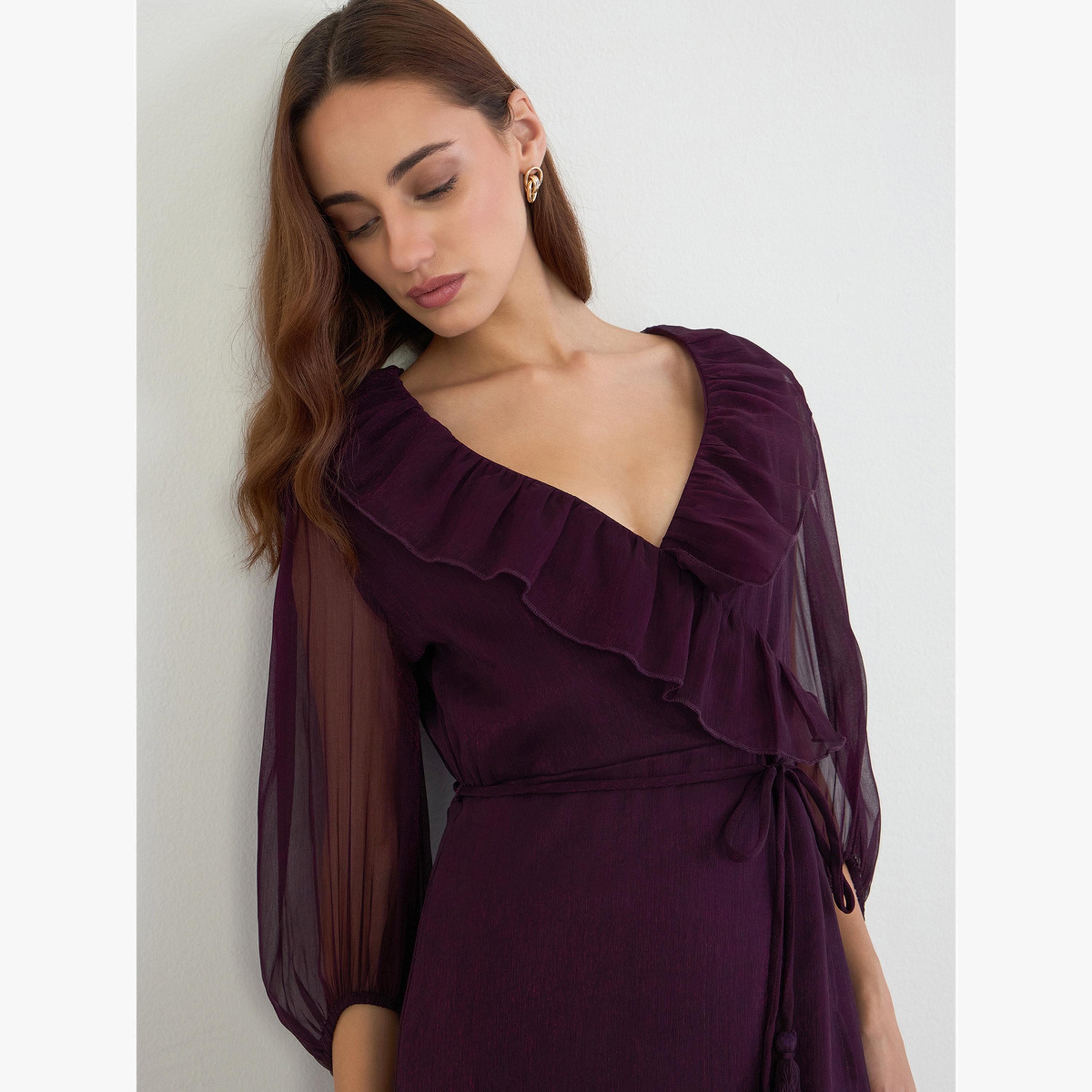 Styli Purple Ruffle Trim Midi Dress-women-clothing-dresses-image-4