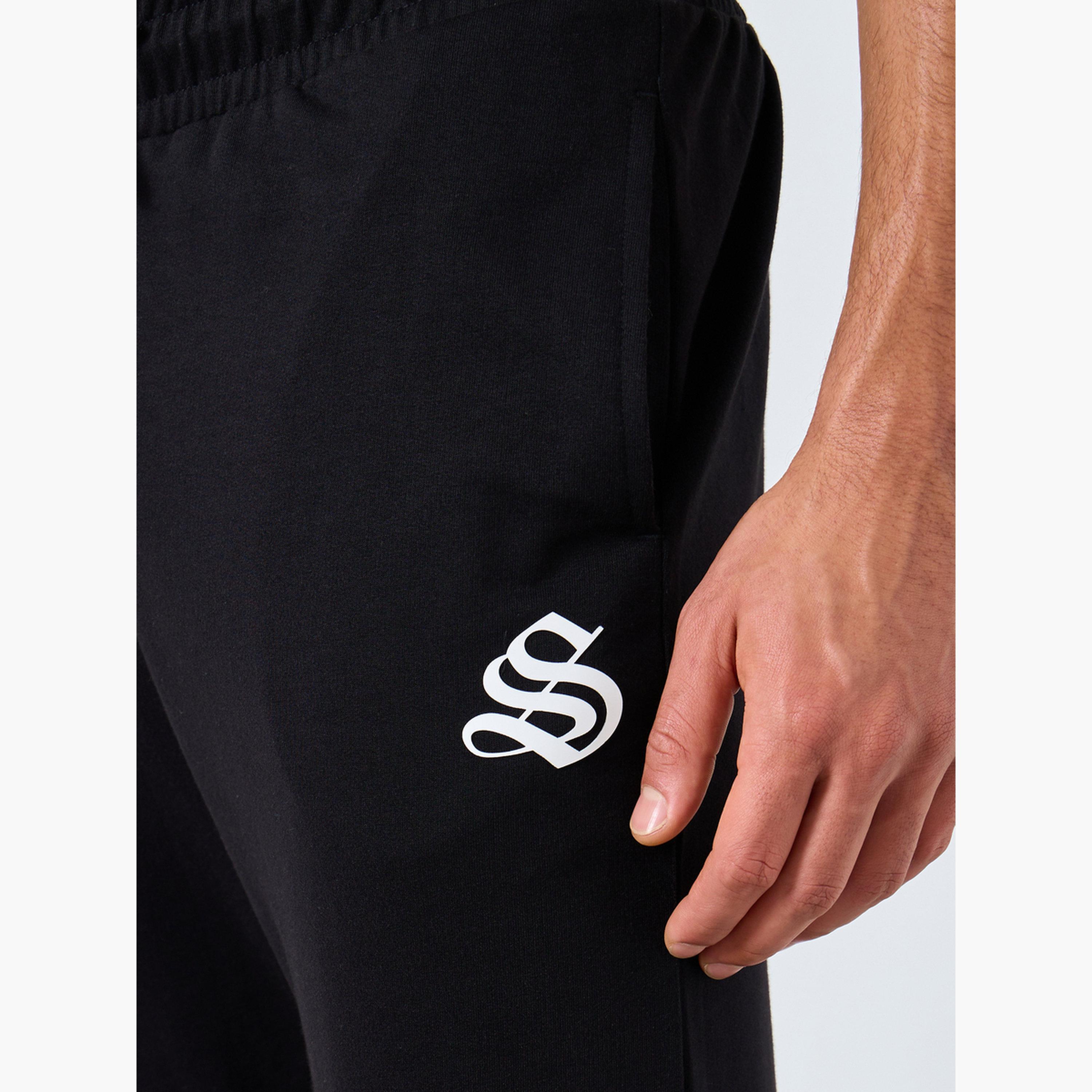 Styli Men Black Straight Fit Joggers with Minimal Print-men-clothing-bottoms-joggers-image-3