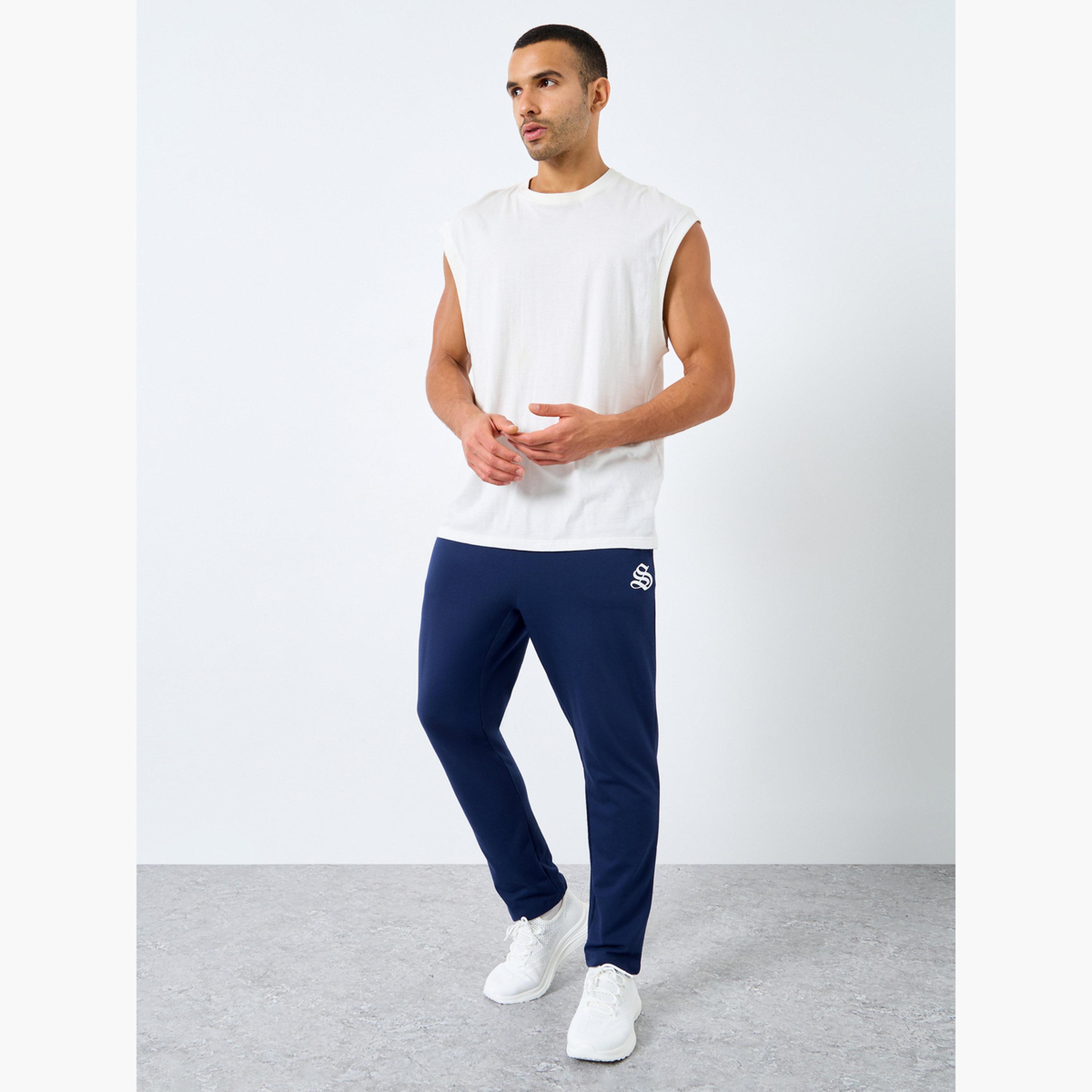 Styli Men Navy Straight Fit Joggers with Minimal Print-men-clothing-bottoms-joggers-image-2