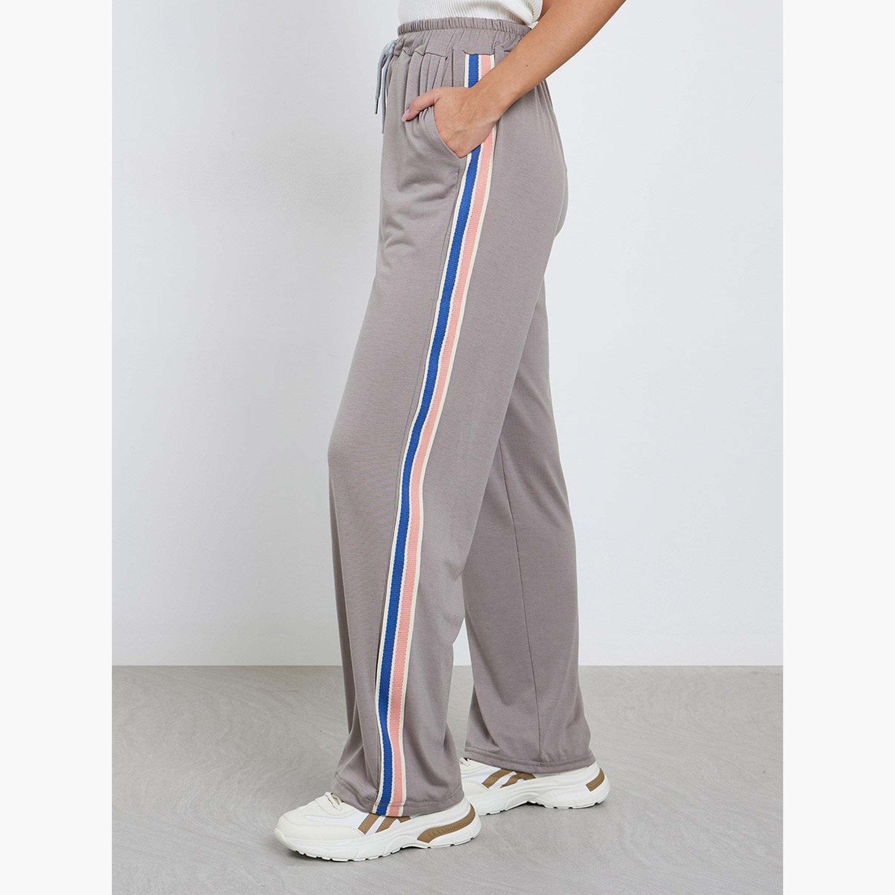 تيك تو - بنطال رياضي واسع الساق مخطط جانبيًا مع رباط-women-clothing-bottoms-joggers-image-1