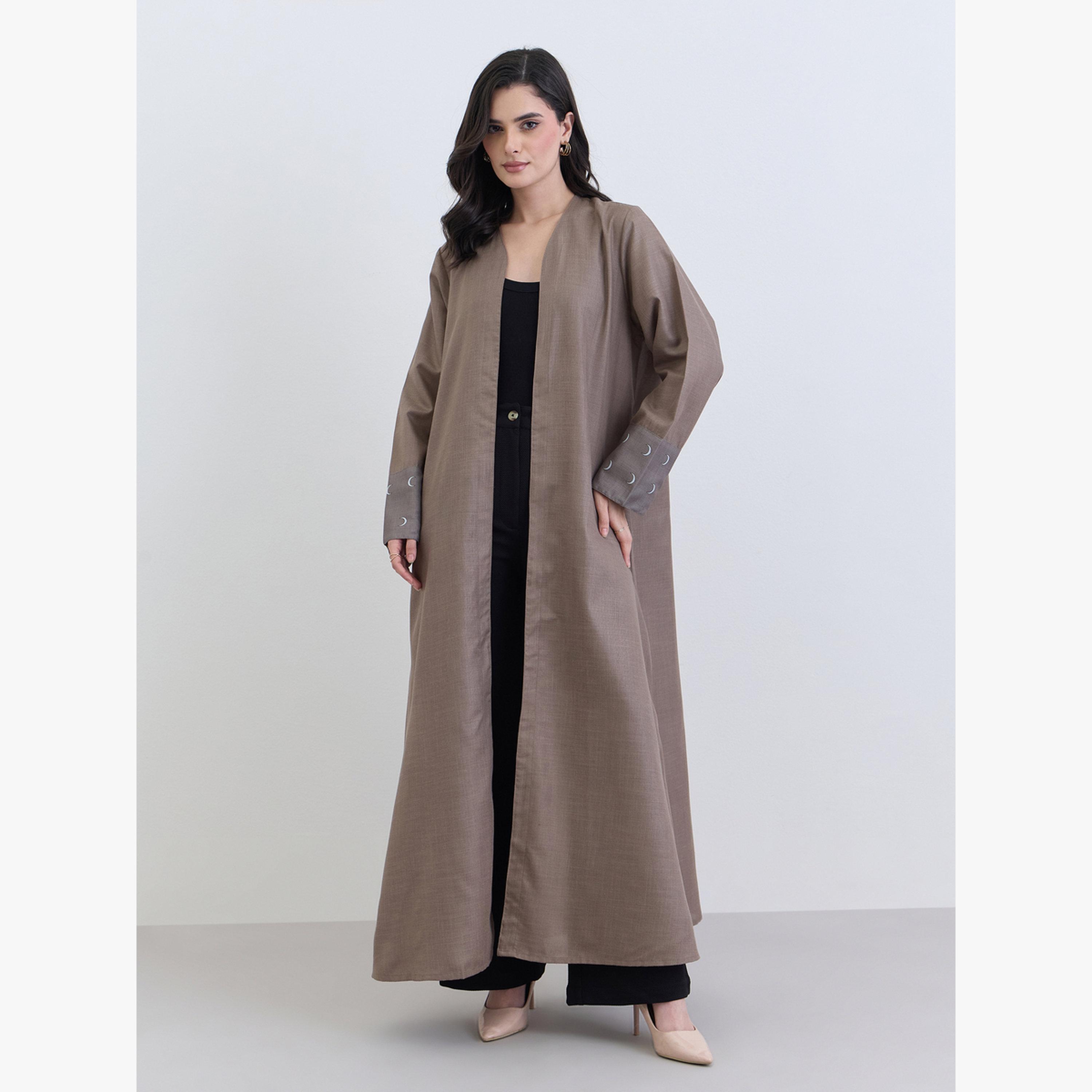 أميرة x ستايلي عباية كتان بتفاصيل مطبوعة على الأساور-women-arabicclothing-abayas-image-1