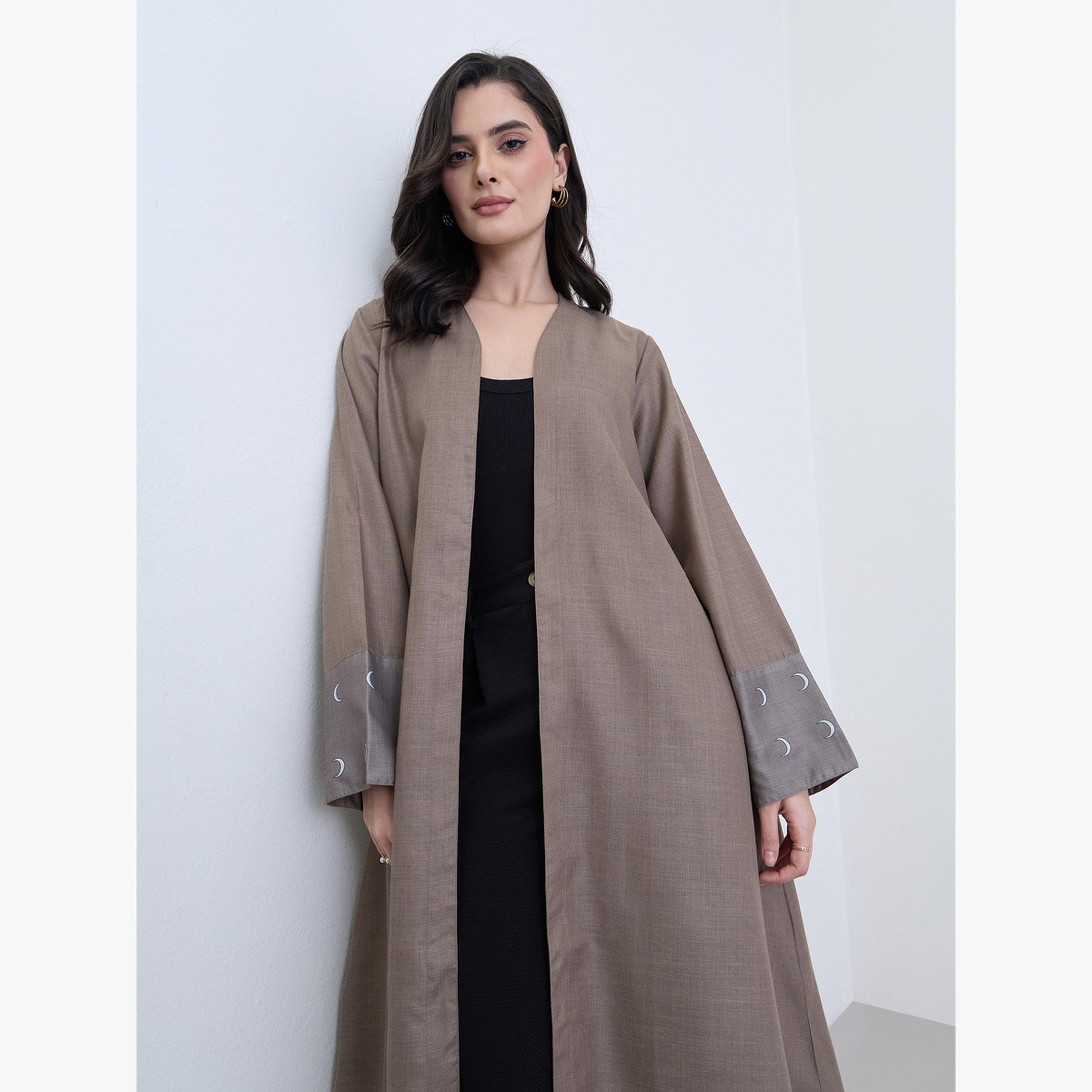 أميرة x ستايلي عباية كتان بتفاصيل مطبوعة على الأساور-women-arabicclothing-abayas-image-3
