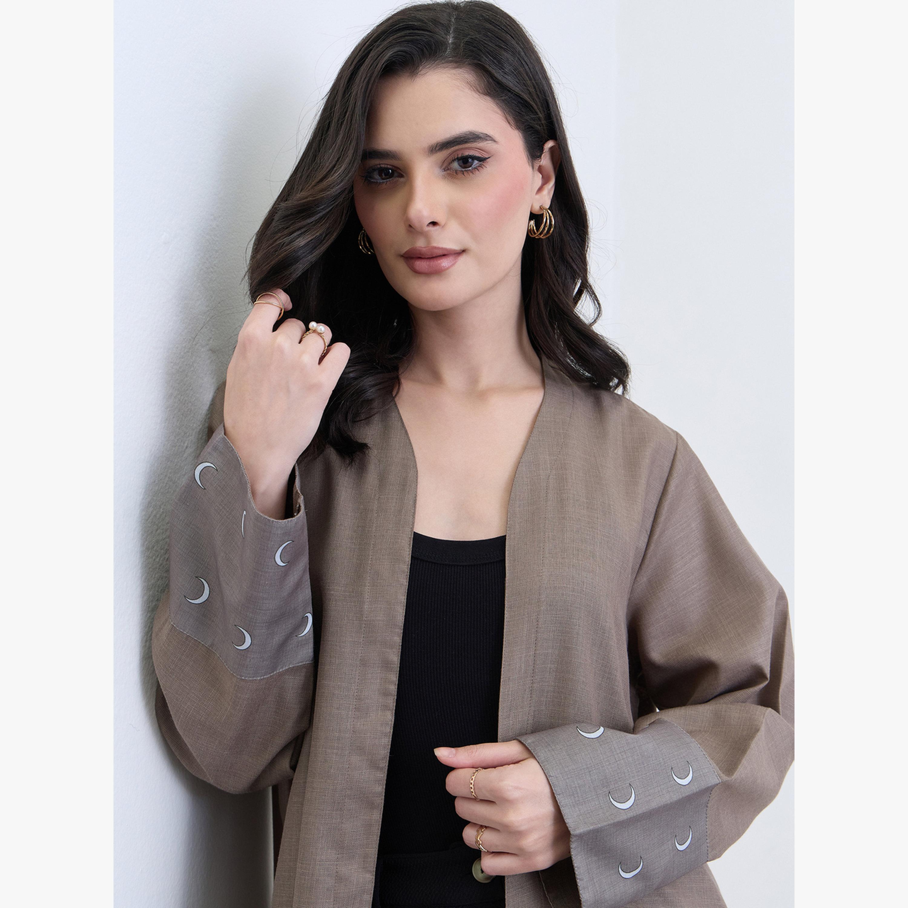 أميرة x ستايلي عباية كتان بتفاصيل مطبوعة على الأساور-women-arabicclothing-abayas-image-4