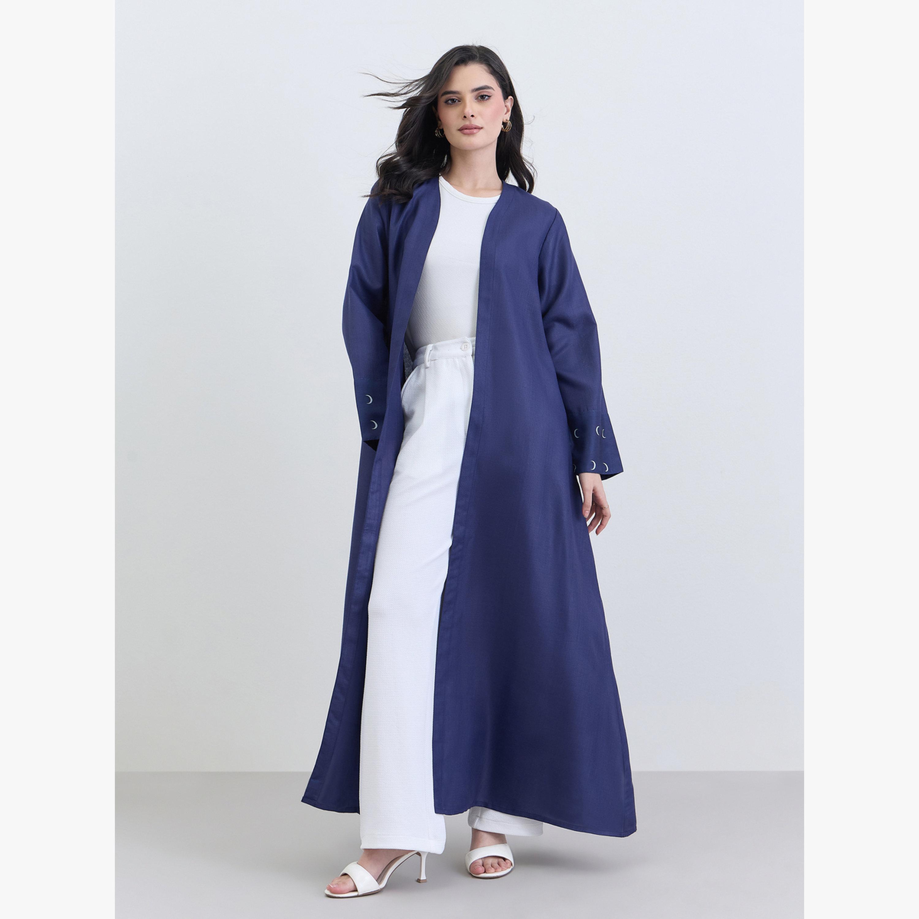 عباية كتان بتفاصيل مطبوعة على الأساور-women-arabicclothing-abayas-image-2