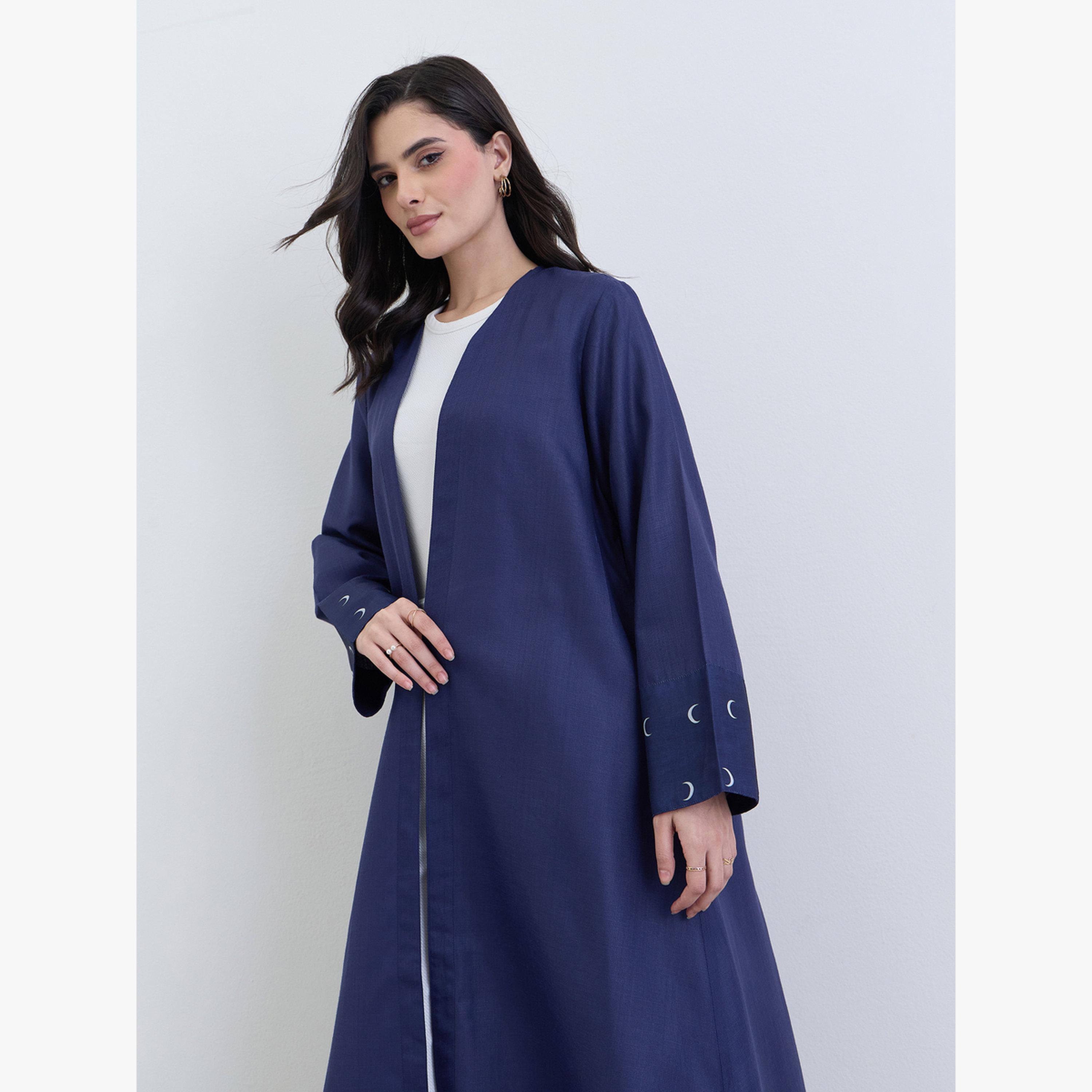 عباية كتان بتفاصيل مطبوعة على الأساور-women-arabicclothing-abayas-image-3