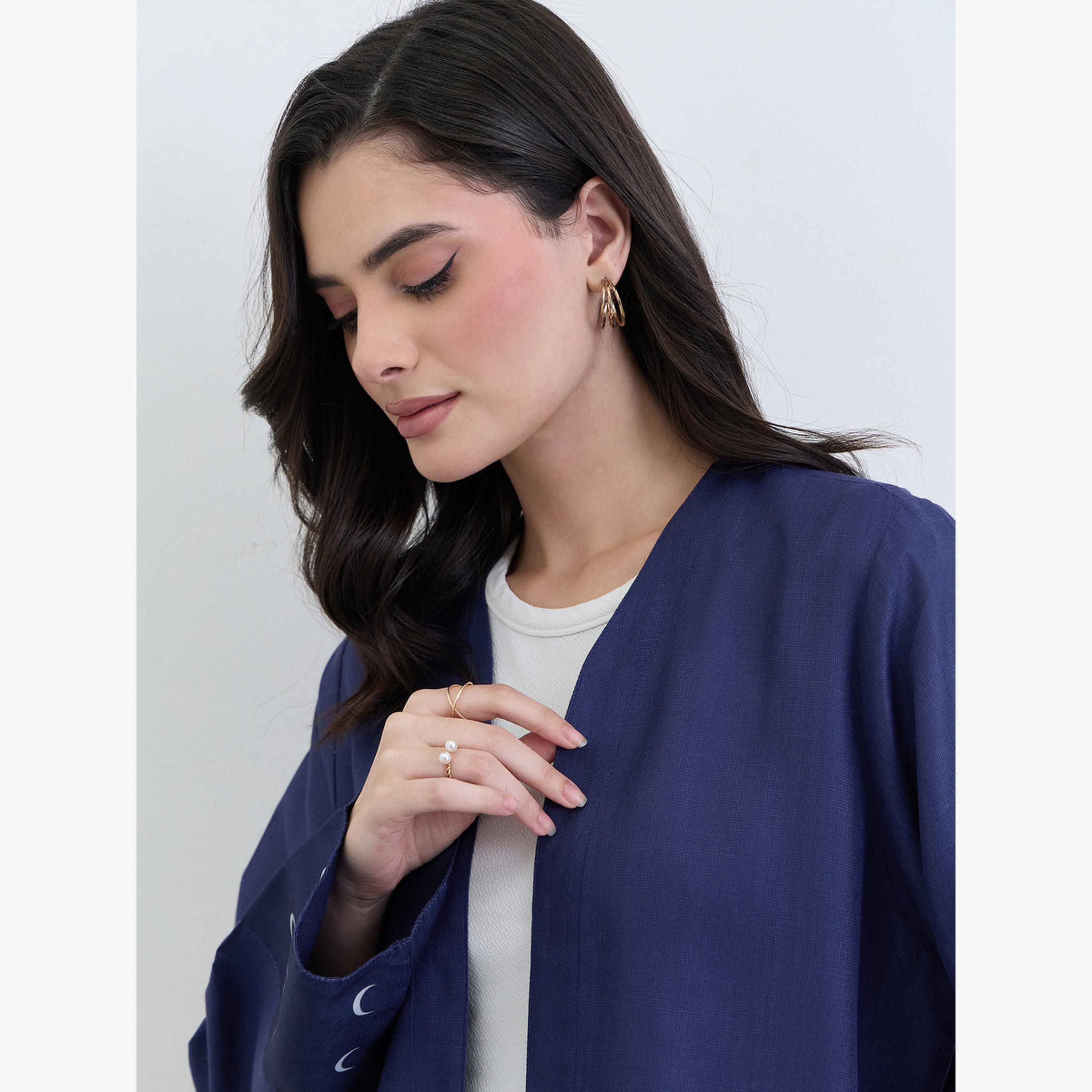 عباية كتان بتفاصيل مطبوعة على الأساور-women-arabicclothing-abayas-image-4