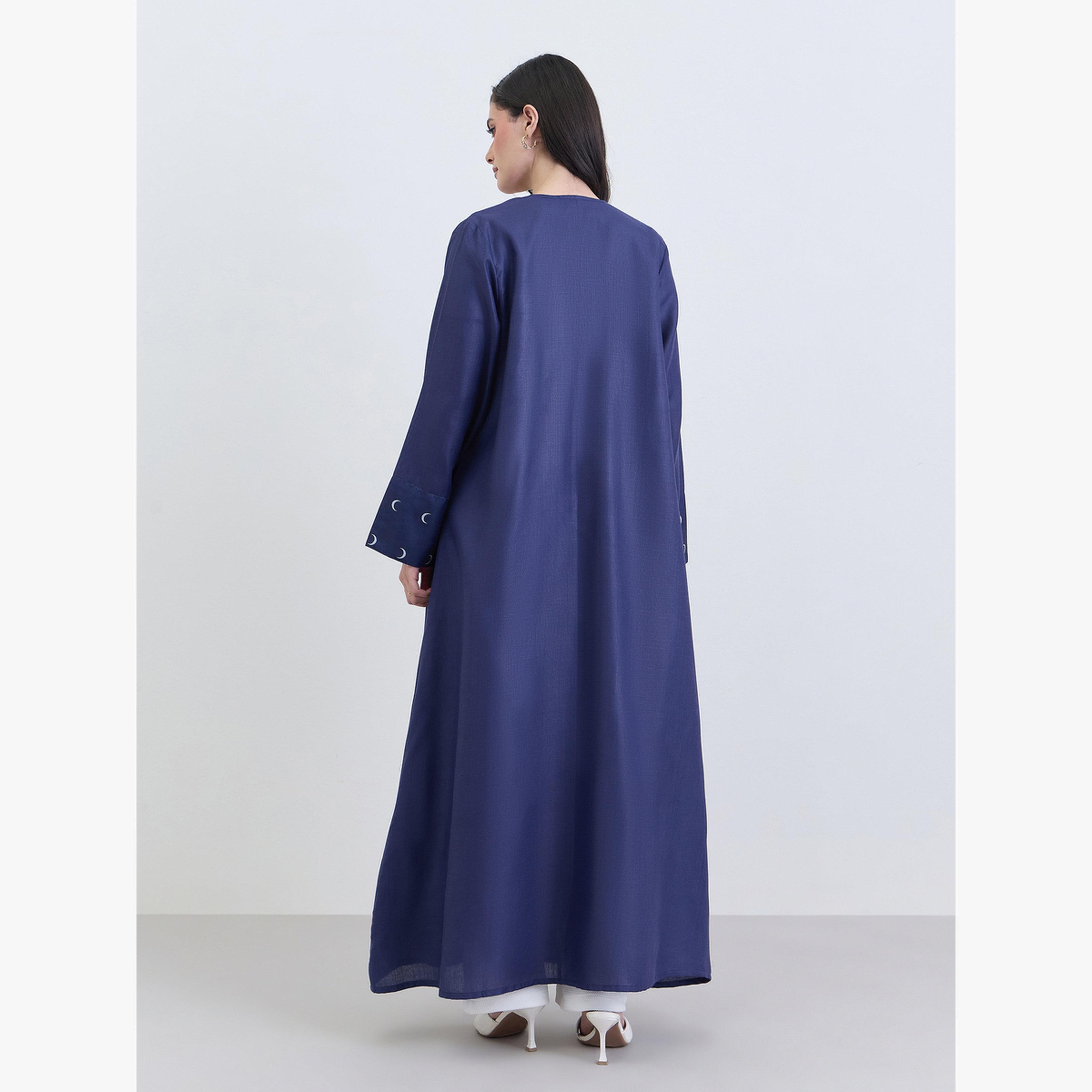 عباية كتان بتفاصيل مطبوعة على الأساور-women-arabicclothing-abayas-image-5