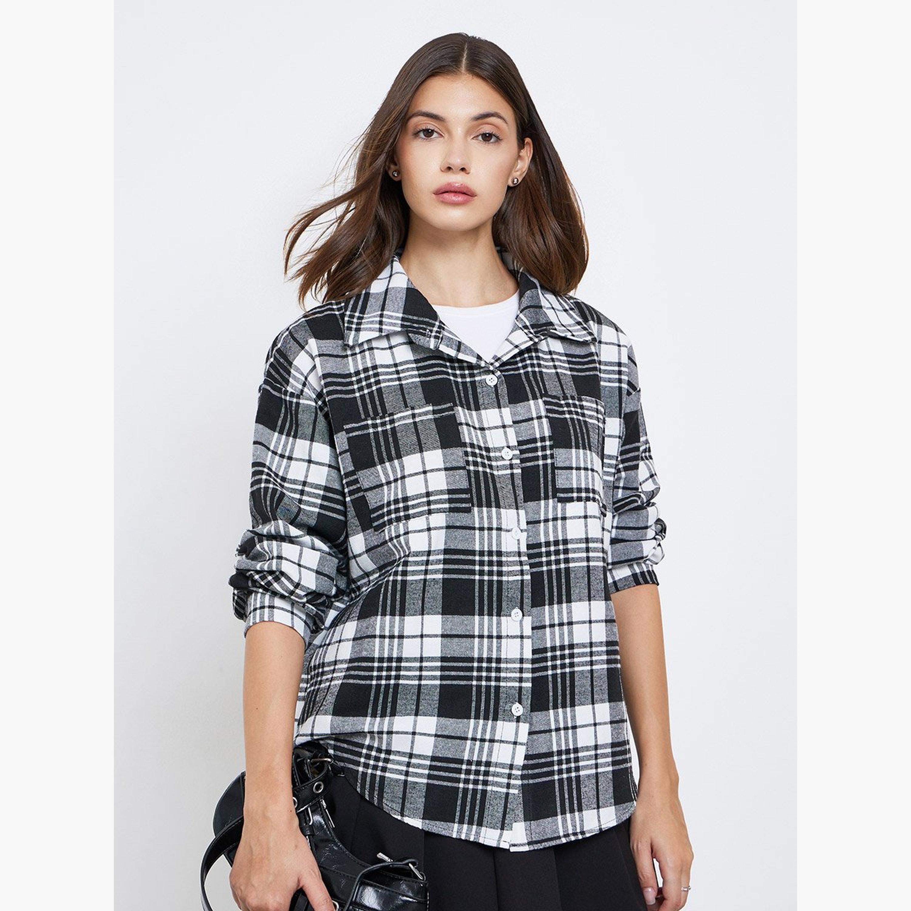 تيك تو - قميص للنساء من الفلانيل المنقوش بأزرار-women-clothing-shirtsandblouses-shirts-image-1