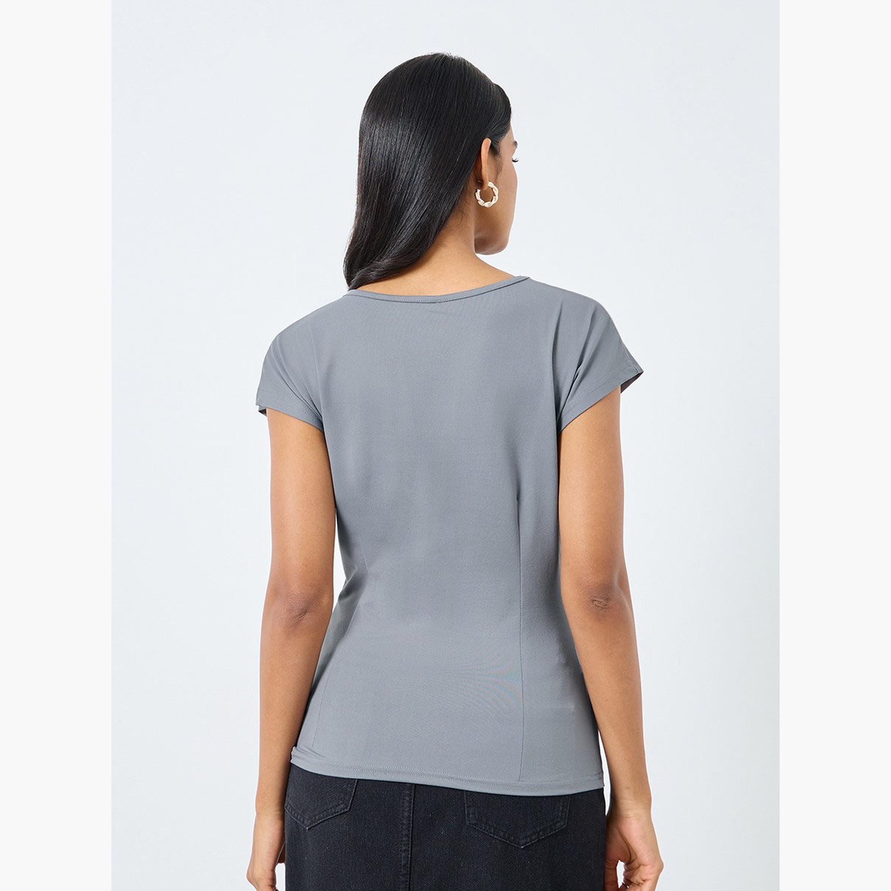 Take Two Grey Solid Cap Sleeves T-Shirt-women-clothing-tshirts-image-4