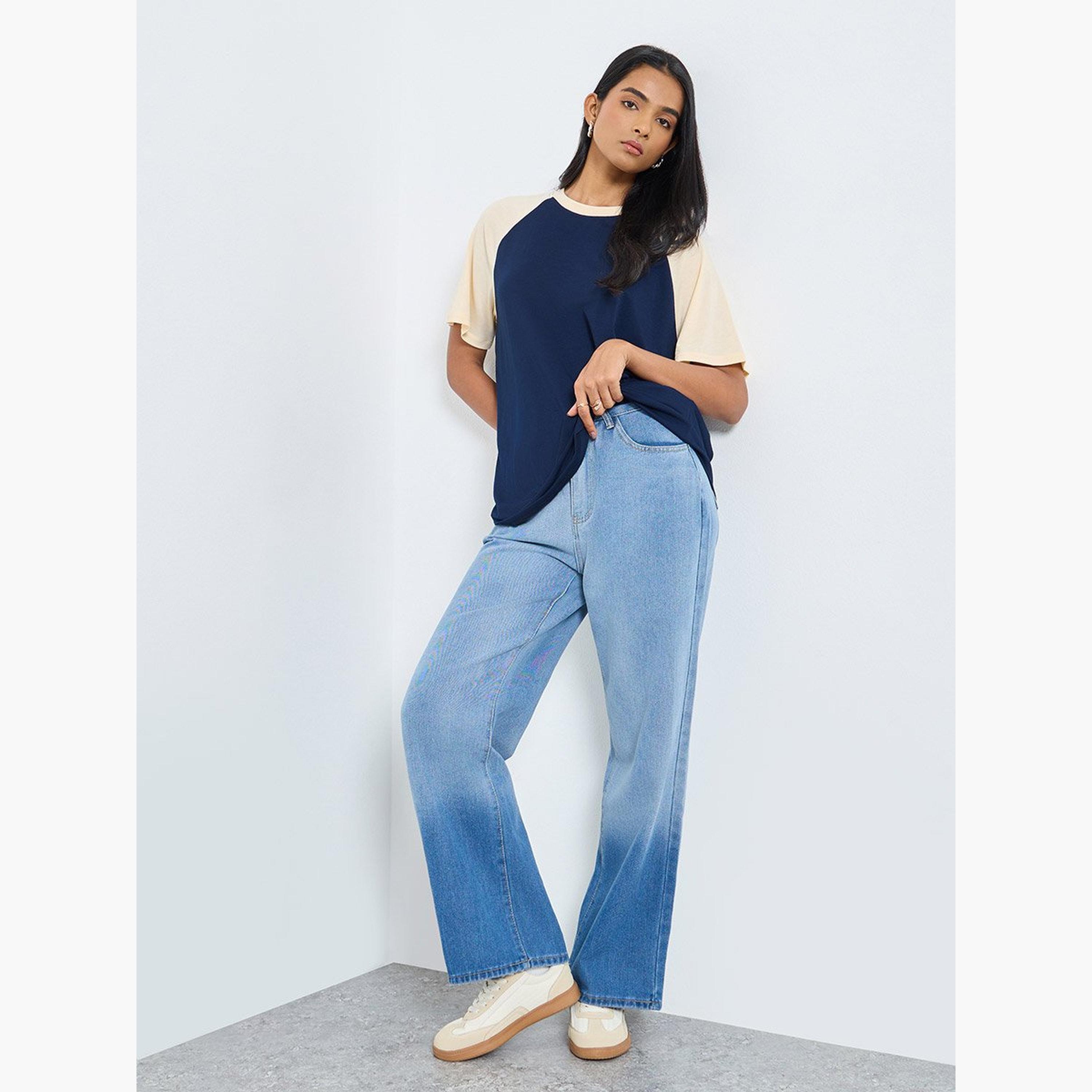 تيك تو - تي شيرت سادة بأكمام راجلان مقاس كبير-women-clothing-tshirts-image-4