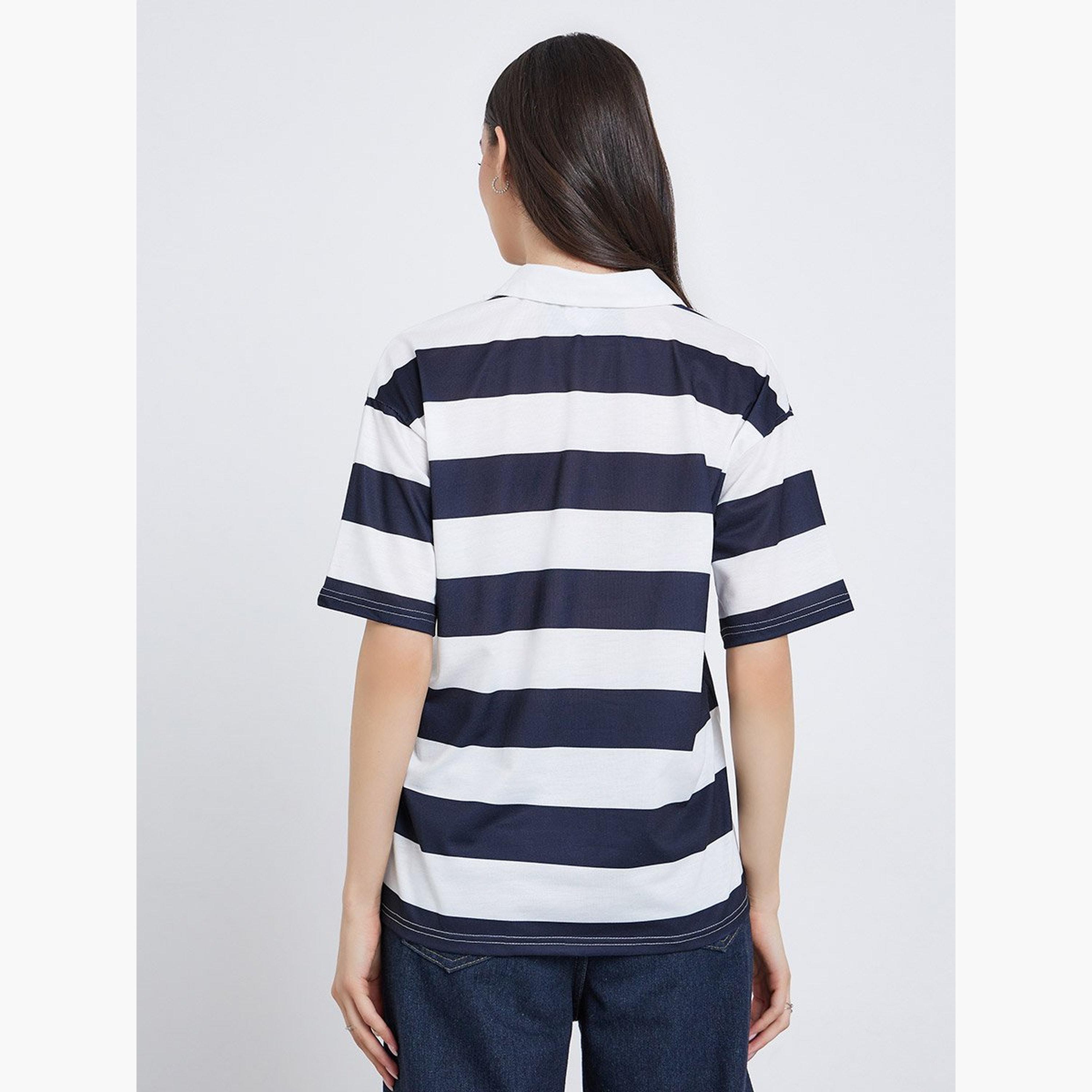 Take Two Striped Short Sleeve Polo Blouse-women-clothing-tshirts-image-4