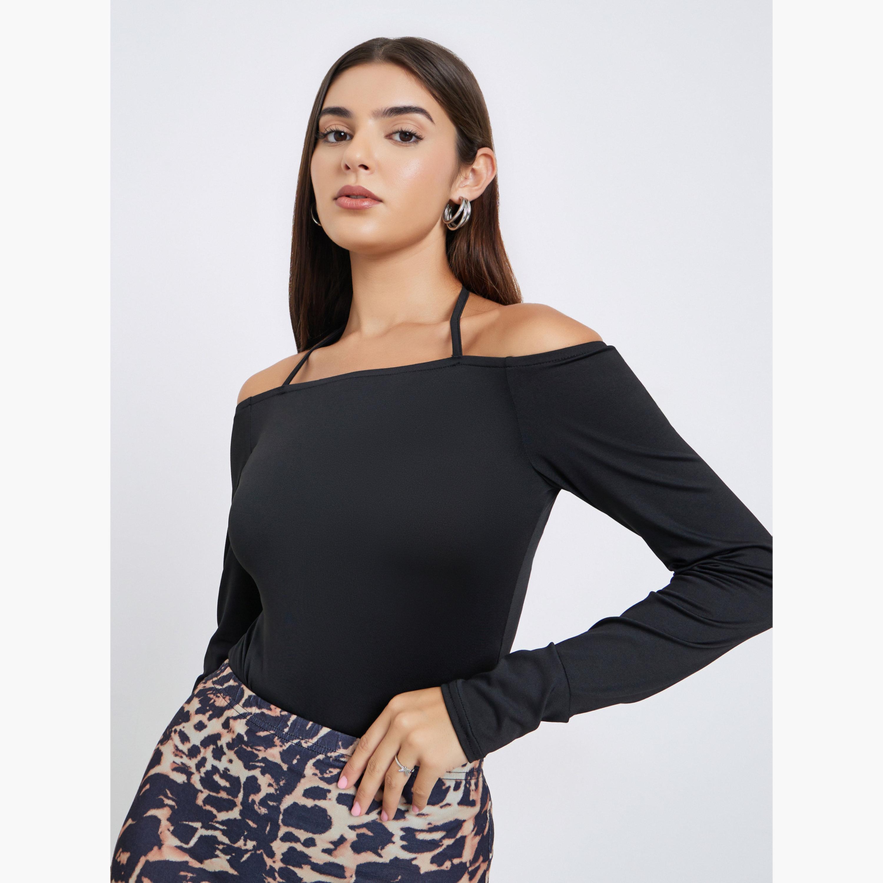 Take Two Black Long Sleeve Halter Neck Bodysuit-women-clothing-shirtsandblouses-blouses-image-3