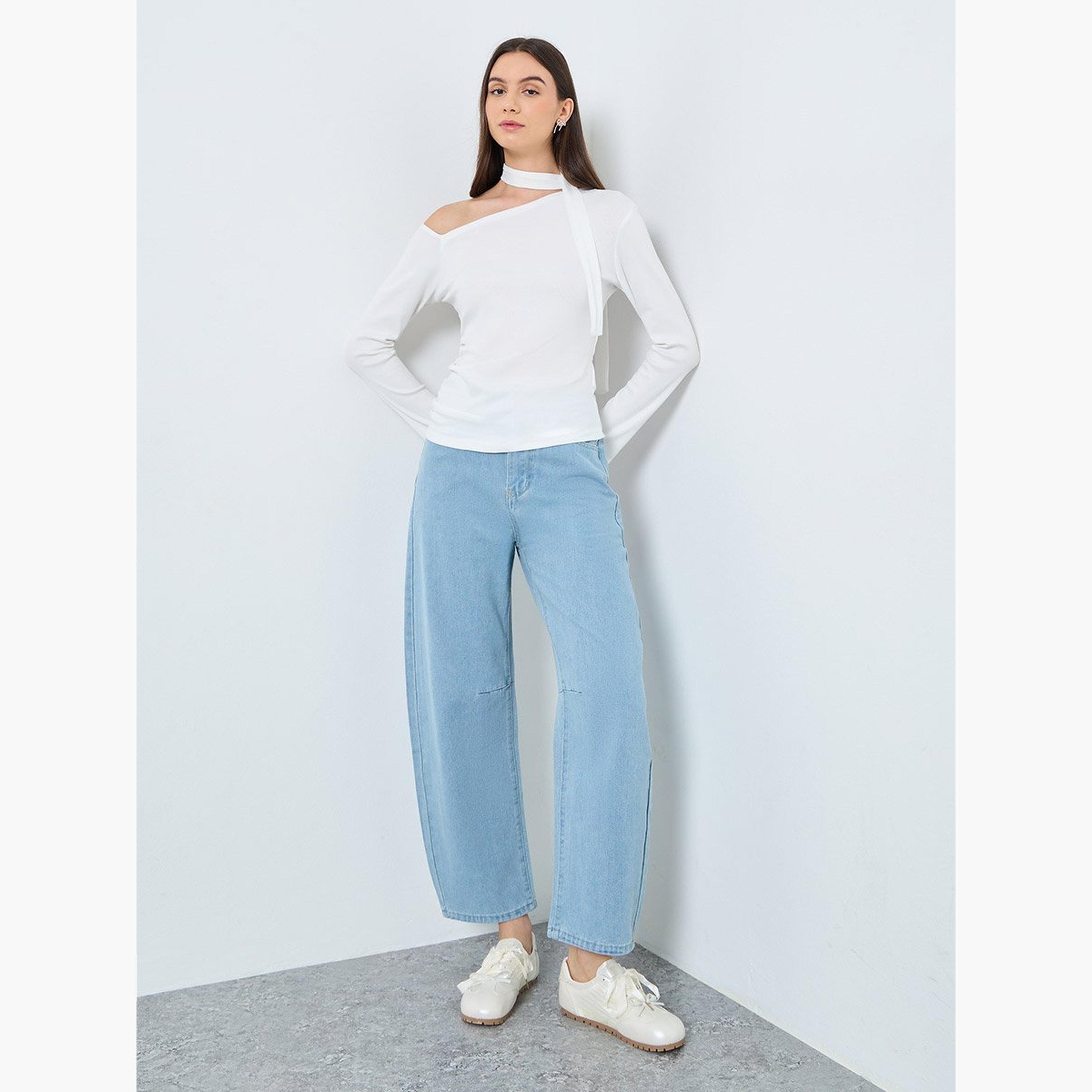 تيك تو - بلوزة بيضاء بأكمام طويلة وكتف واحد-women-clothing-shirtsandblouses-blouses-image-2