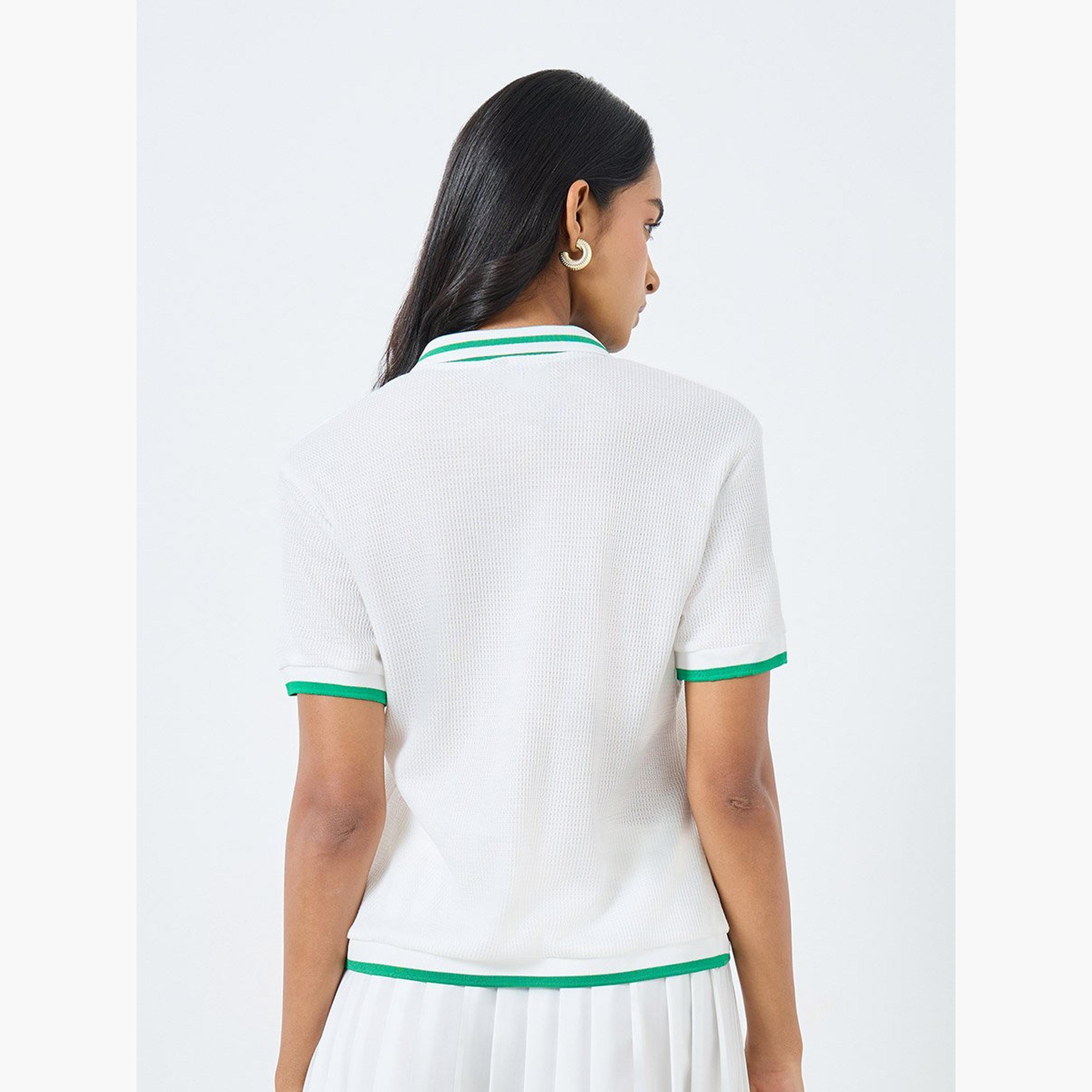 Take Two Women White Polo Top with Green Trim-women-clothing-tshirts-image-4