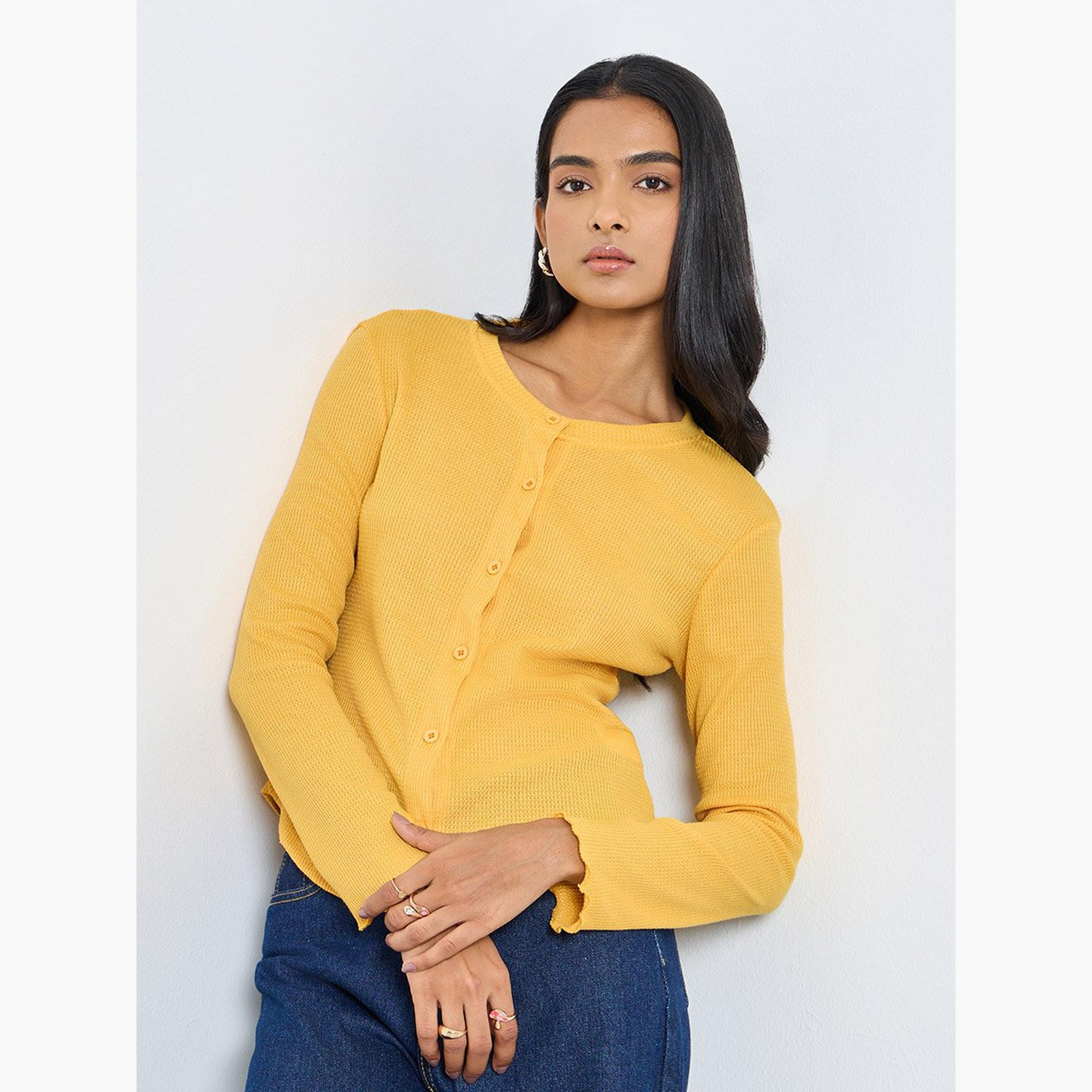 Take Two Yellow Long Sleeve Knit Top-women-clothing-tshirts-image-1