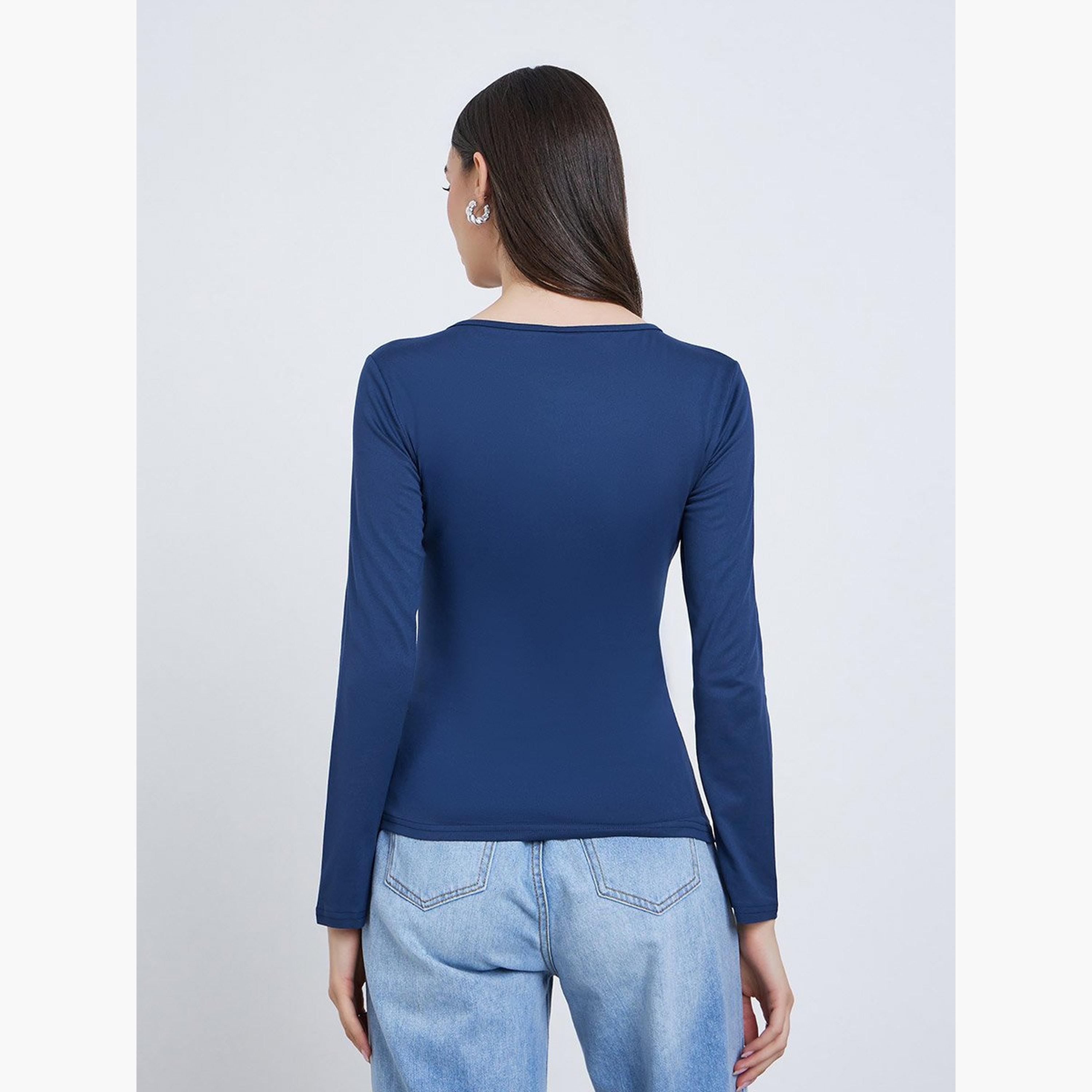 Take Two Navy Blue Long Sleeve Car Print Top-women-clothing-tshirts-image-4