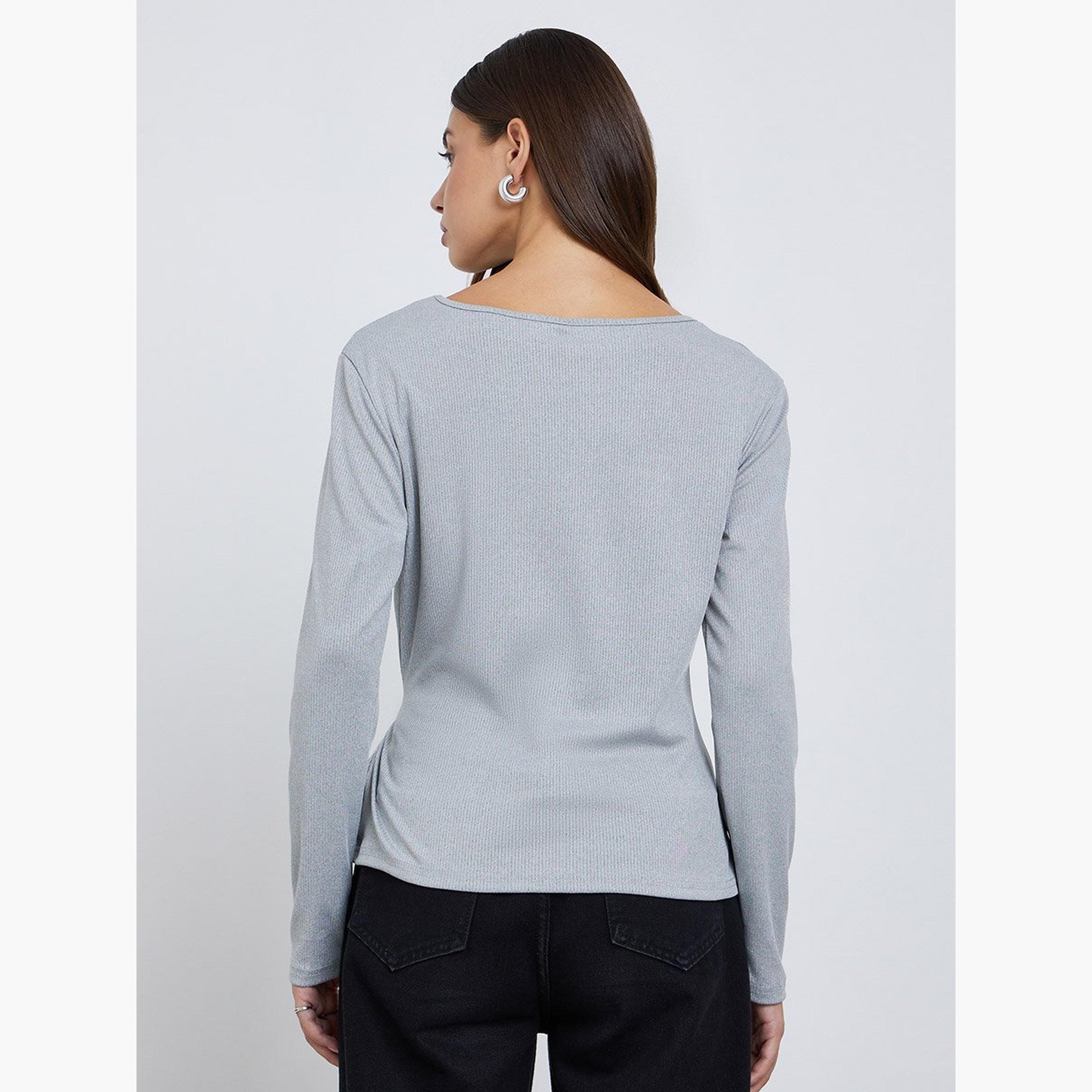Take Two Grey Knit Tie Up Detail Top-women-clothing-tshirts-image-4