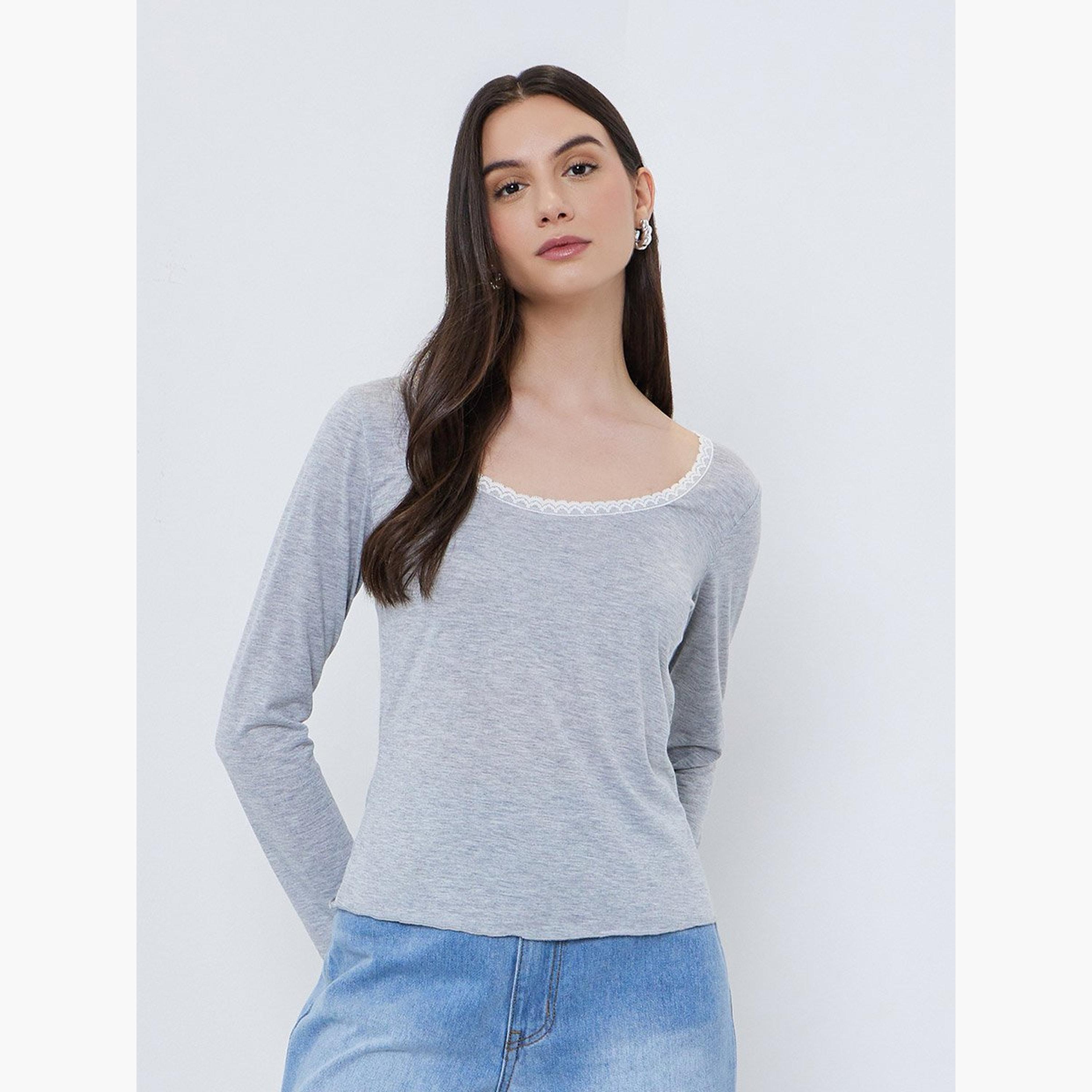 Take Two Solid Wide Neck Lace Detail Knitted Top-women-clothing-tshirts-image-1