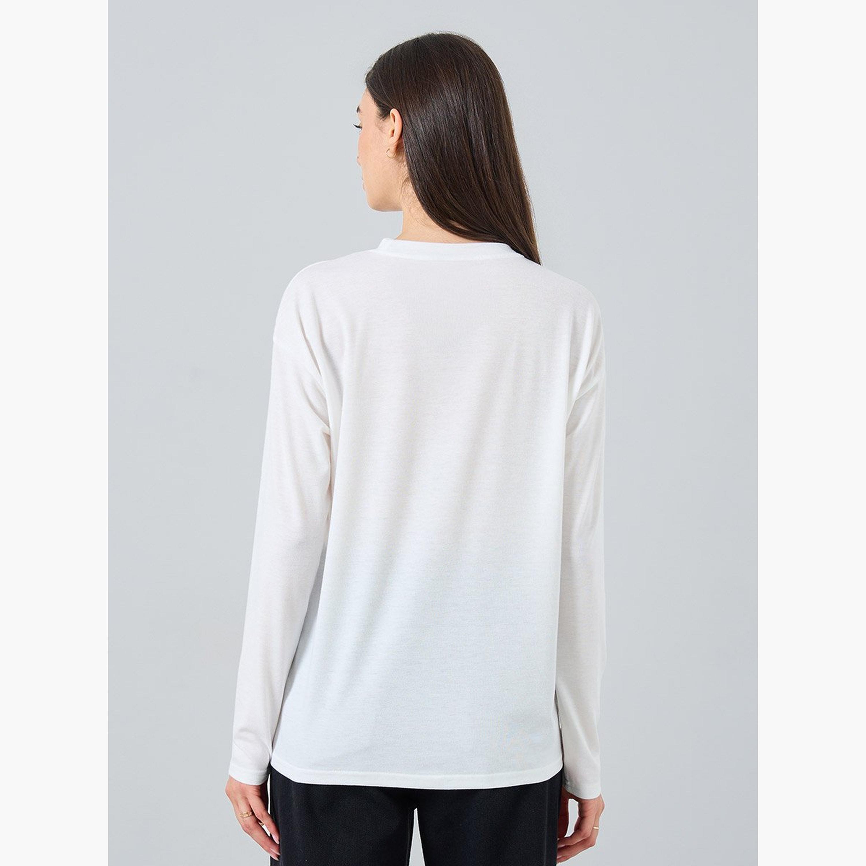 تيك تو - تي شيرت للنساء أبيض مقاس كبير بشعار-women-clothing-tshirts-image-5