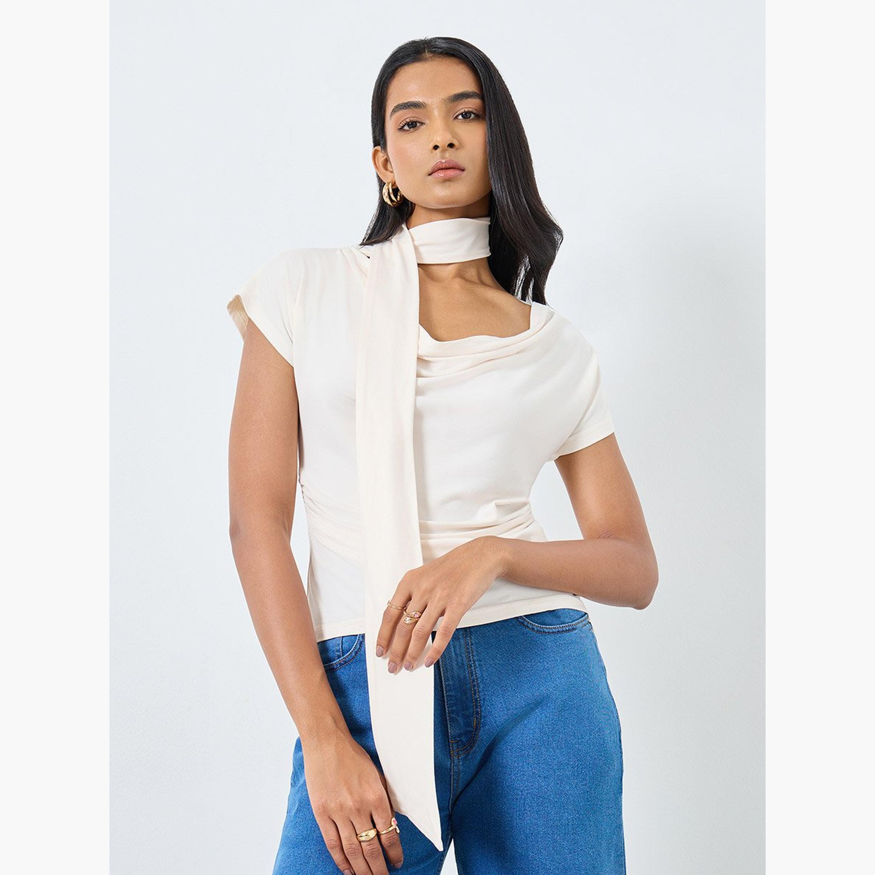 Take Two Beige Cowl Neck Blouse with Scarf Detail-women-clothing-shirtsandblouses-blouses-image-1