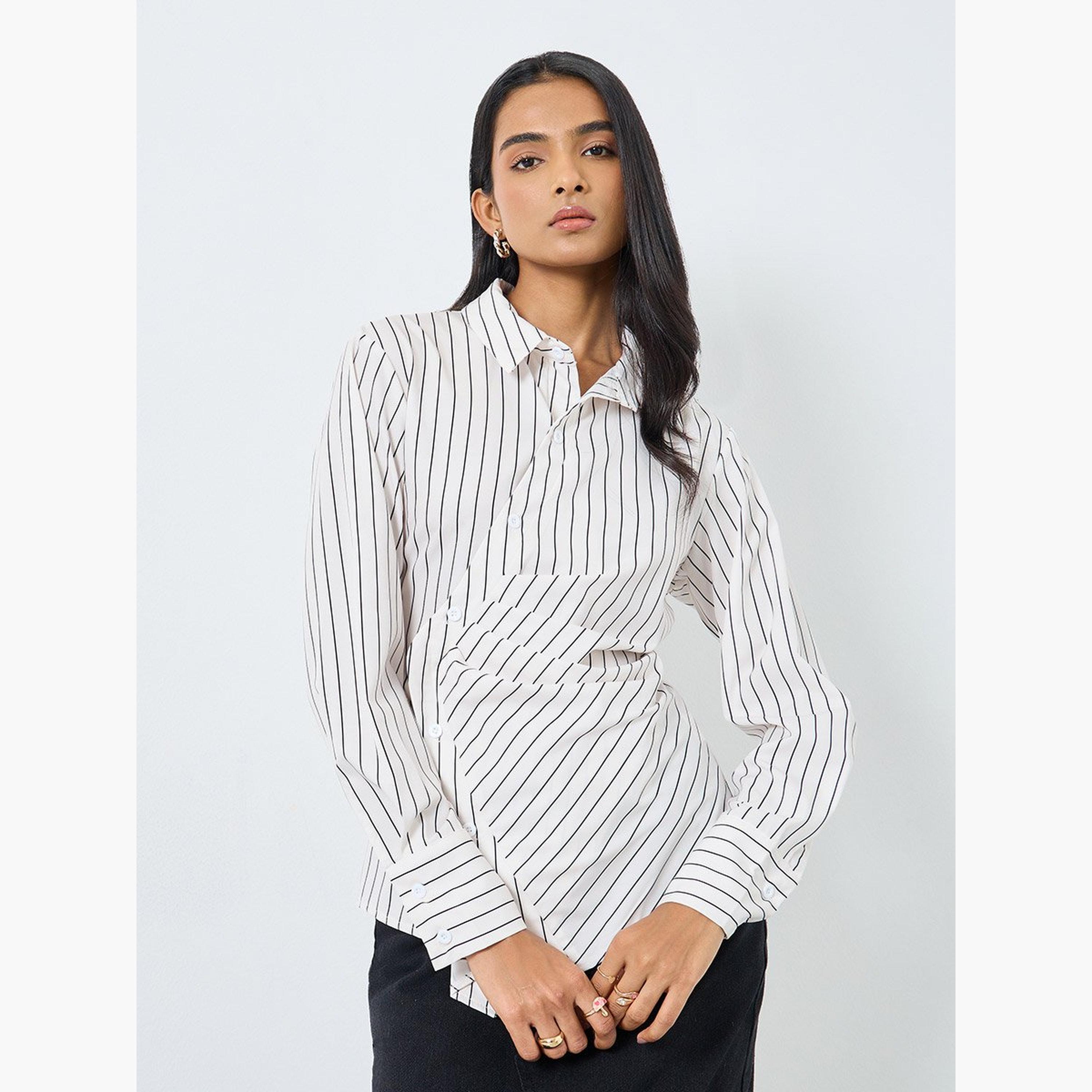 تيك تو - بلوزة مخططة بأزرار ملفوفة-women-clothing-shirtsandblouses-shirts-image-4