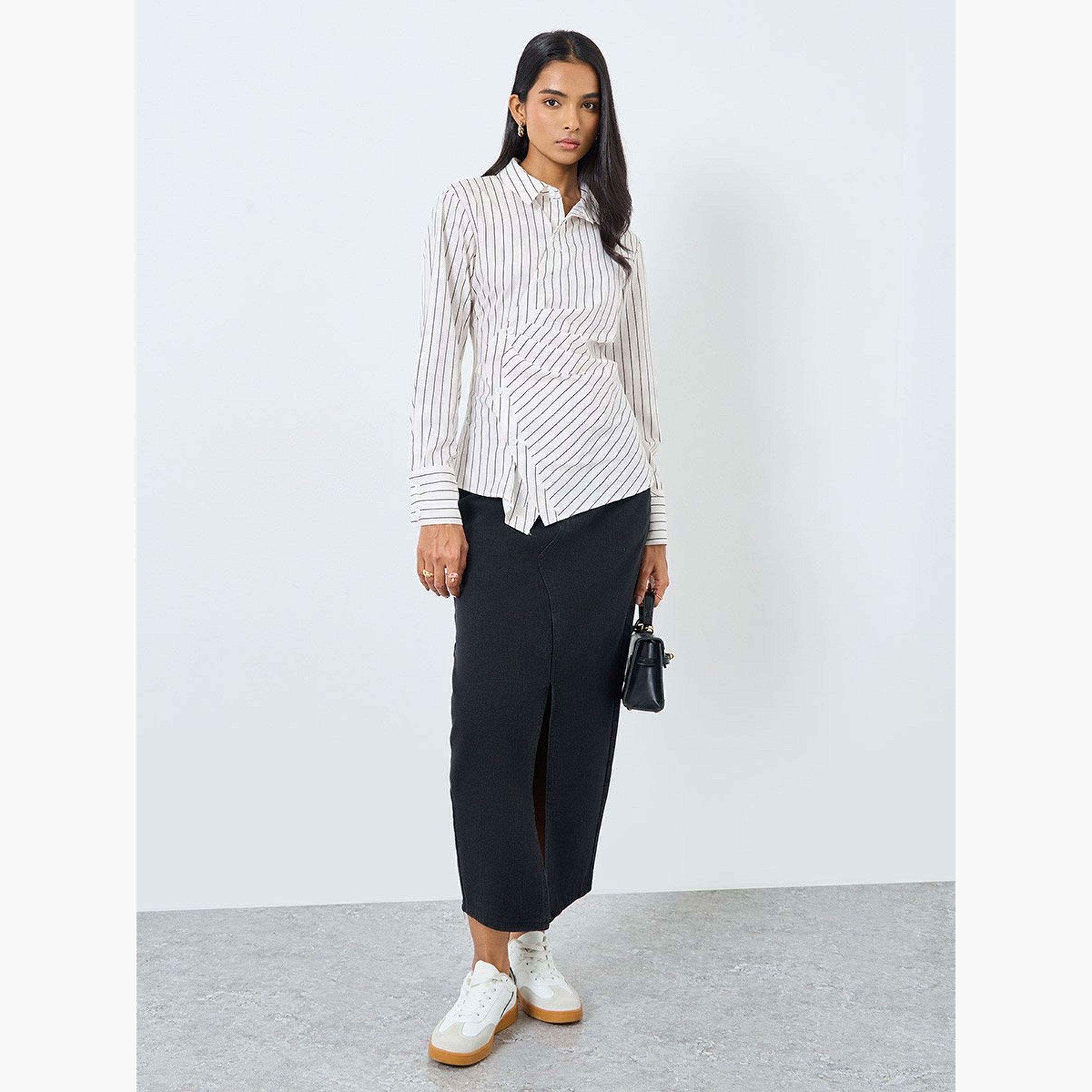 تيك تو - بلوزة مخططة بأزرار ملفوفة-women-clothing-shirtsandblouses-shirts-image-3