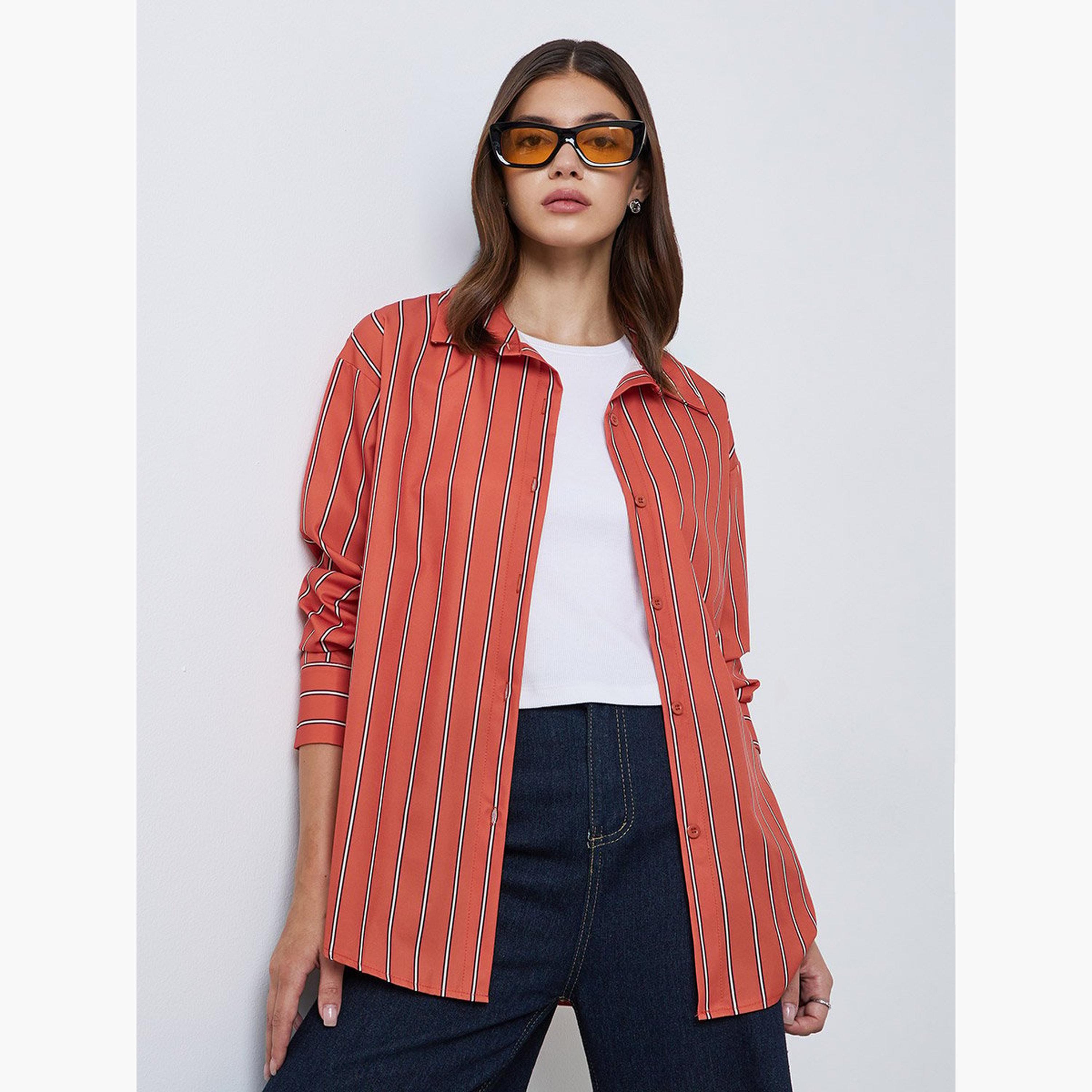 تيك تو - قميص مخطط بأكمام طويلة مقاس كبير-women-clothing-shirtsandblouses-shirts-image-2