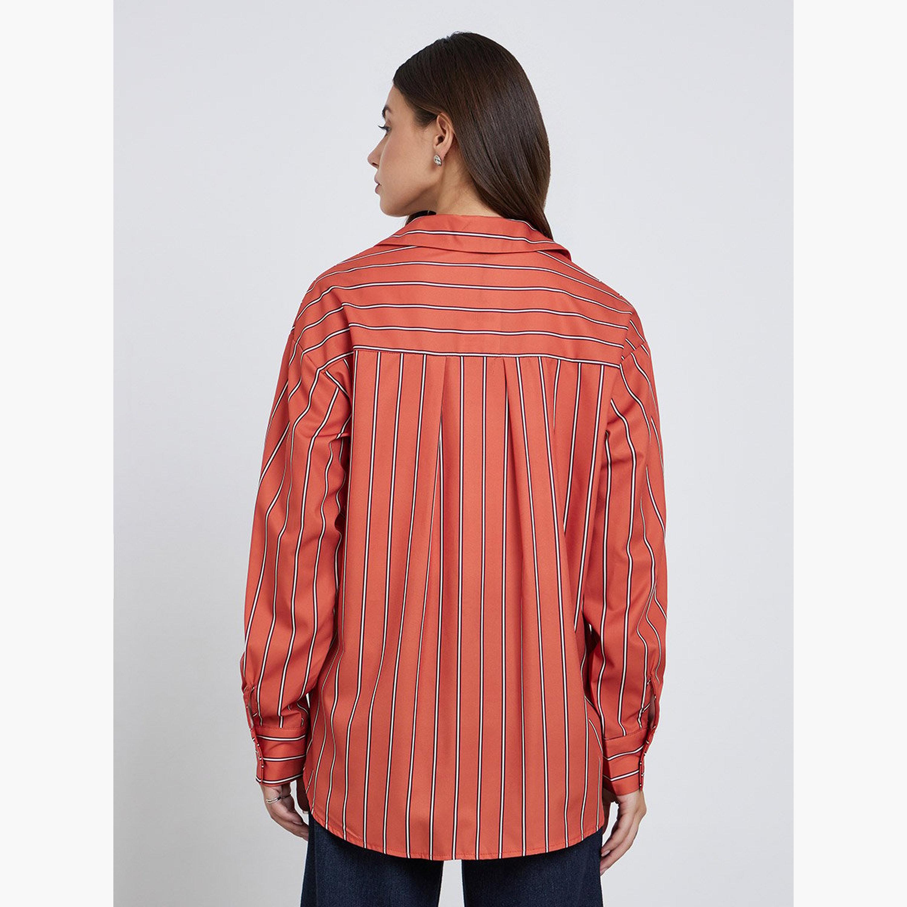 تيك تو - قميص مخطط بأكمام طويلة مقاس كبير-women-clothing-shirtsandblouses-shirts-image-5