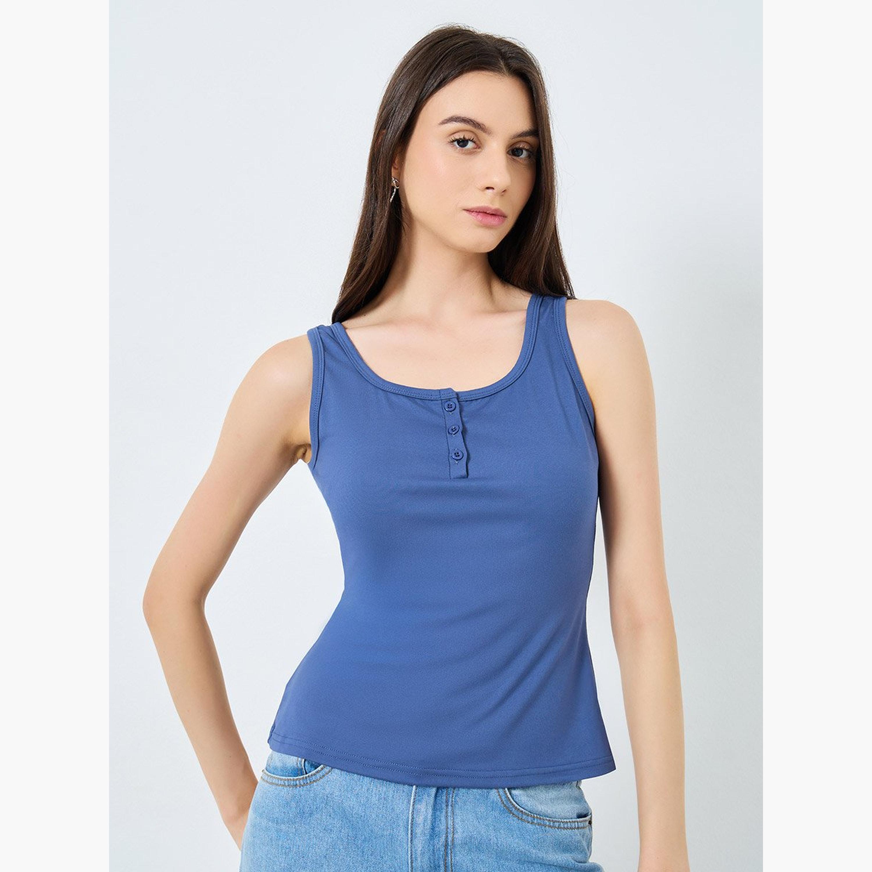 Take Two Navy Blue Sleeveless Buttoned Top-women-clothing-shirtsandblouses-blouses-image-1