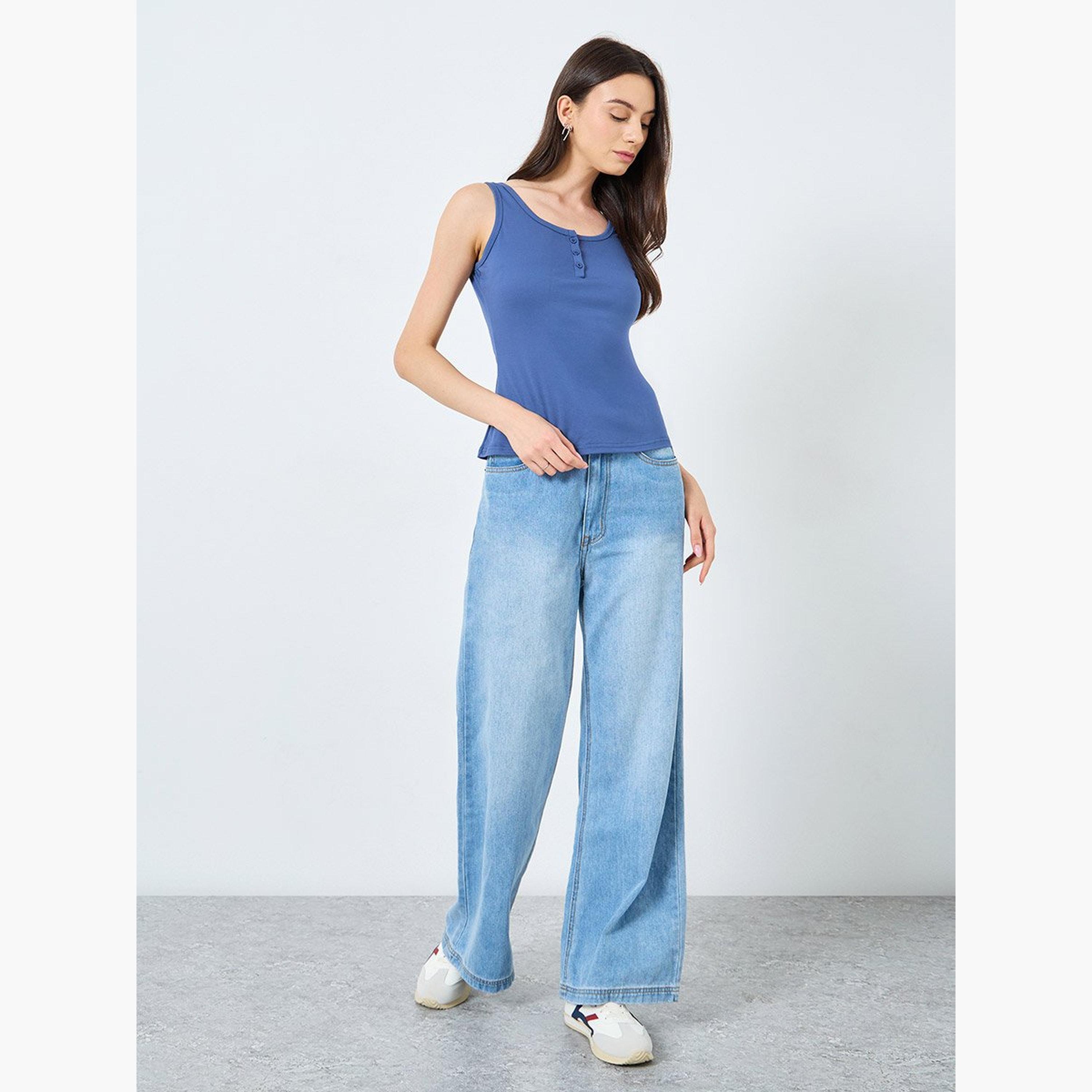 تيك تو - بلوزة زرقاء داكنة بدون أكمام وأزرار-women-clothing-shirtsandblouses-blouses-image-2