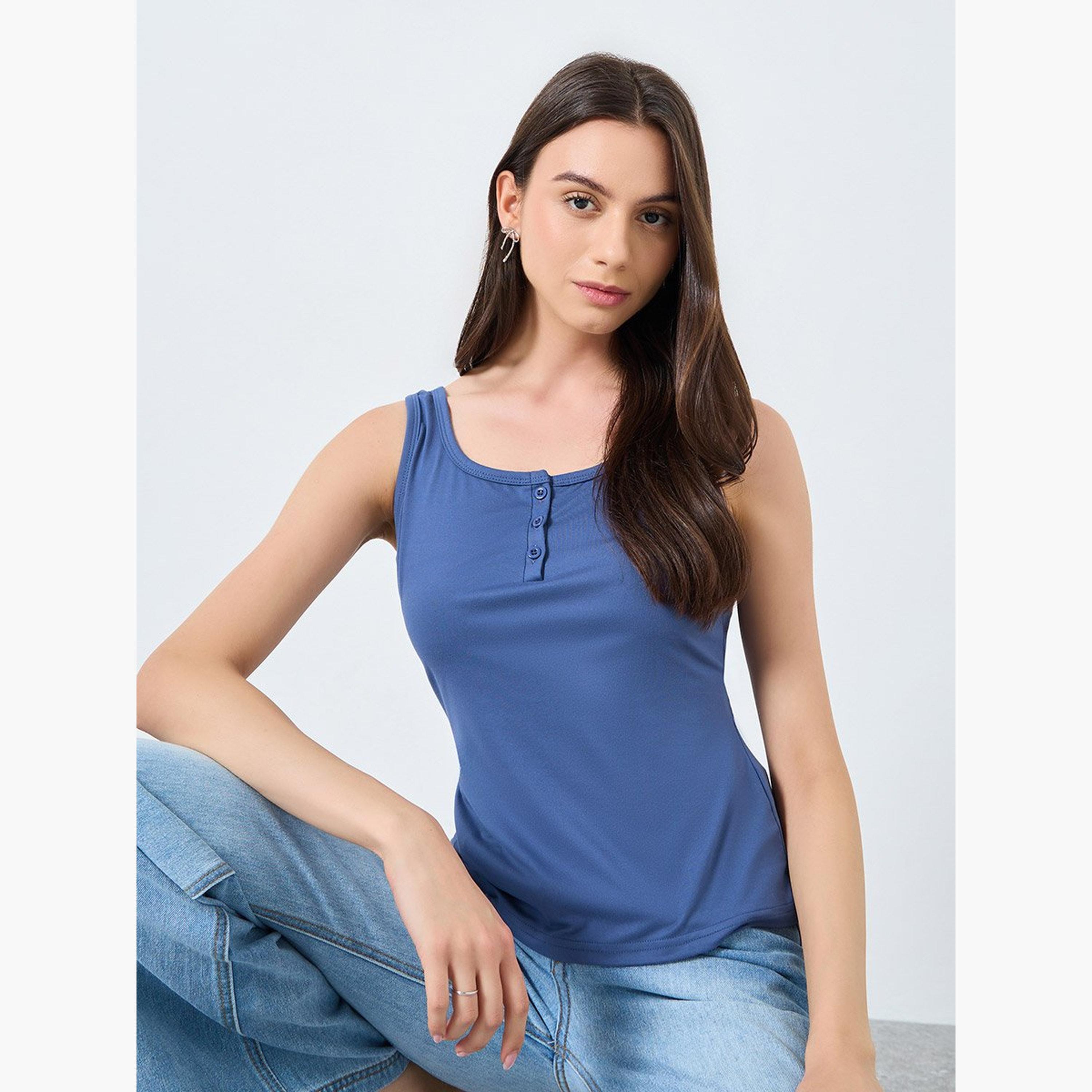 تيك تو - بلوزة زرقاء داكنة بدون أكمام وأزرار-women-clothing-shirtsandblouses-blouses-image-3