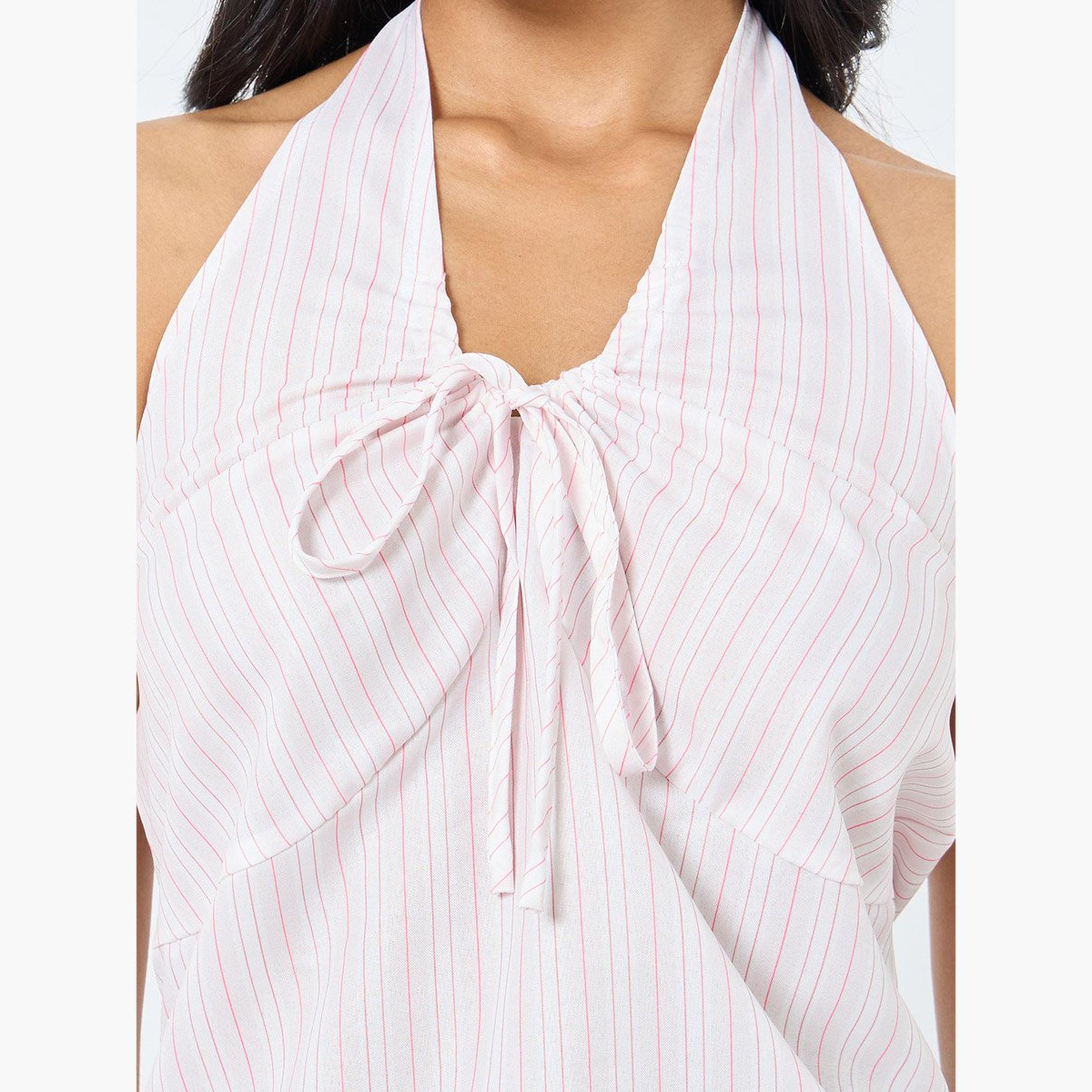 Take Two Striped Halter Neck Tie Up Detail Top-women-clothing-shirtsandblouses-blouses-image-3