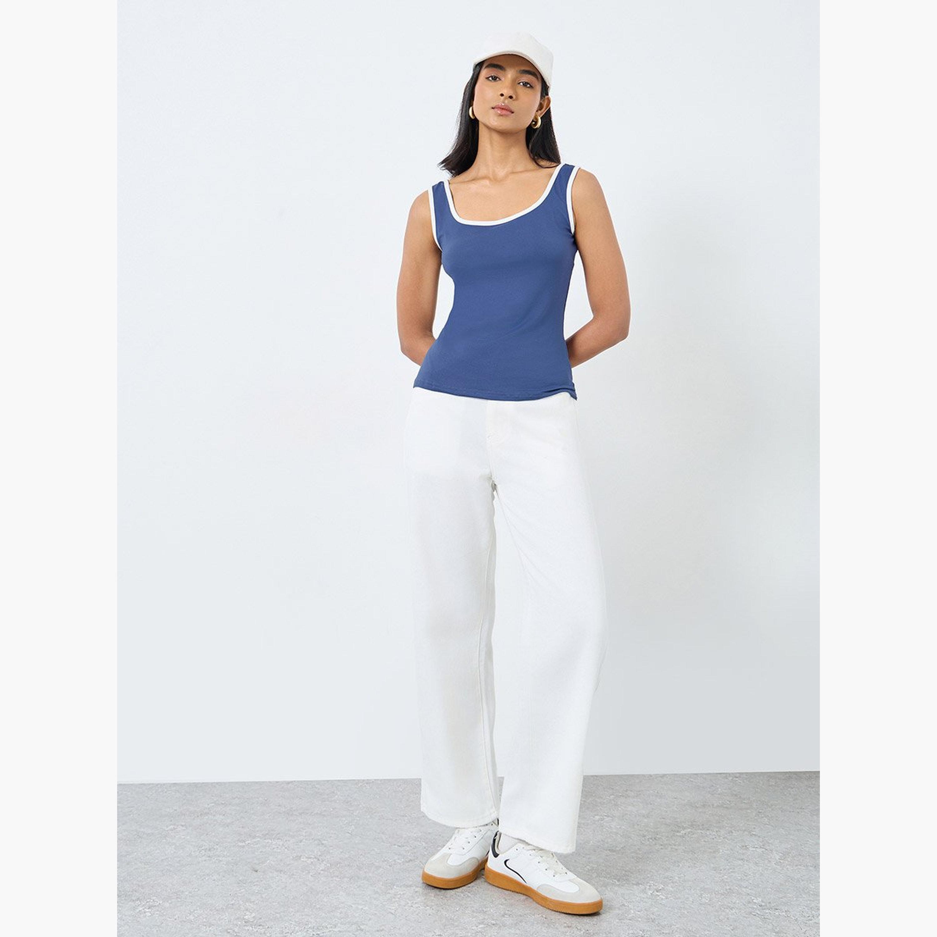 تيك تو - بلوزة كامي محبوكة بحواف متباينة-women-clothing-tshirts-image-2