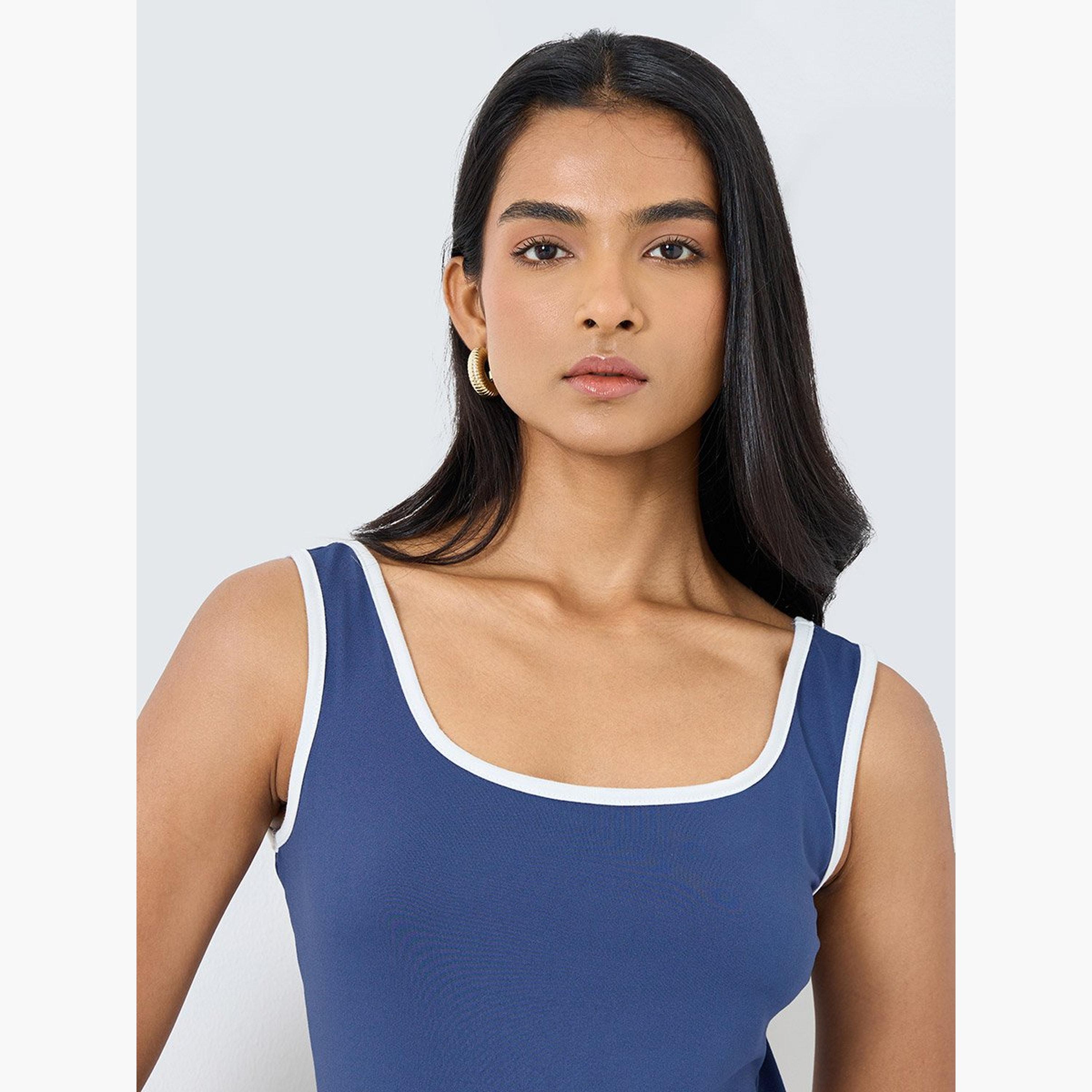 تيك تو - بلوزة كامي محبوكة بحواف متباينة-women-clothing-tshirts-image-3