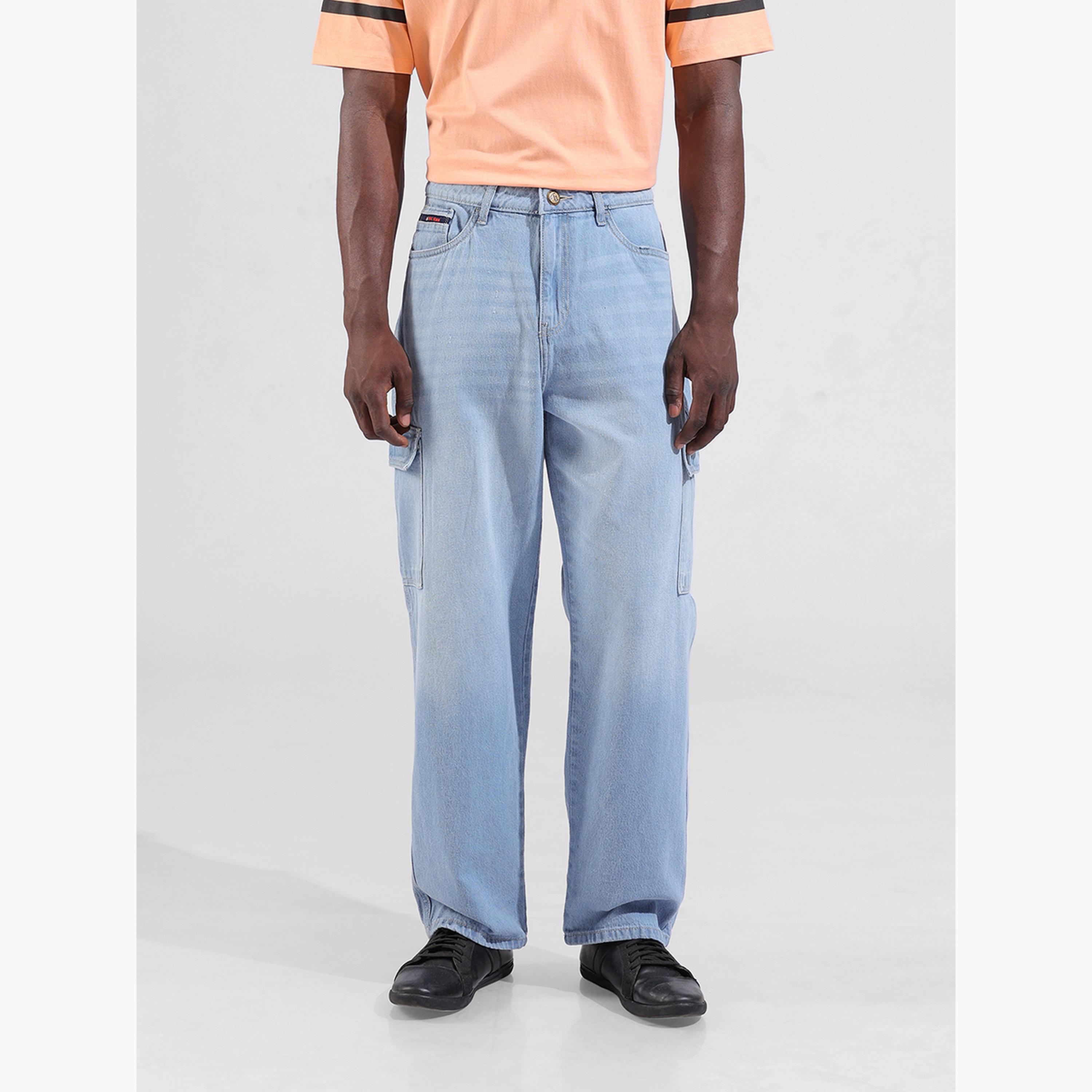 The Indian Garage Co Men Mid Rise Baggy Fit Cargo Jeans-men-clothing-bottoms-jeans-image-1