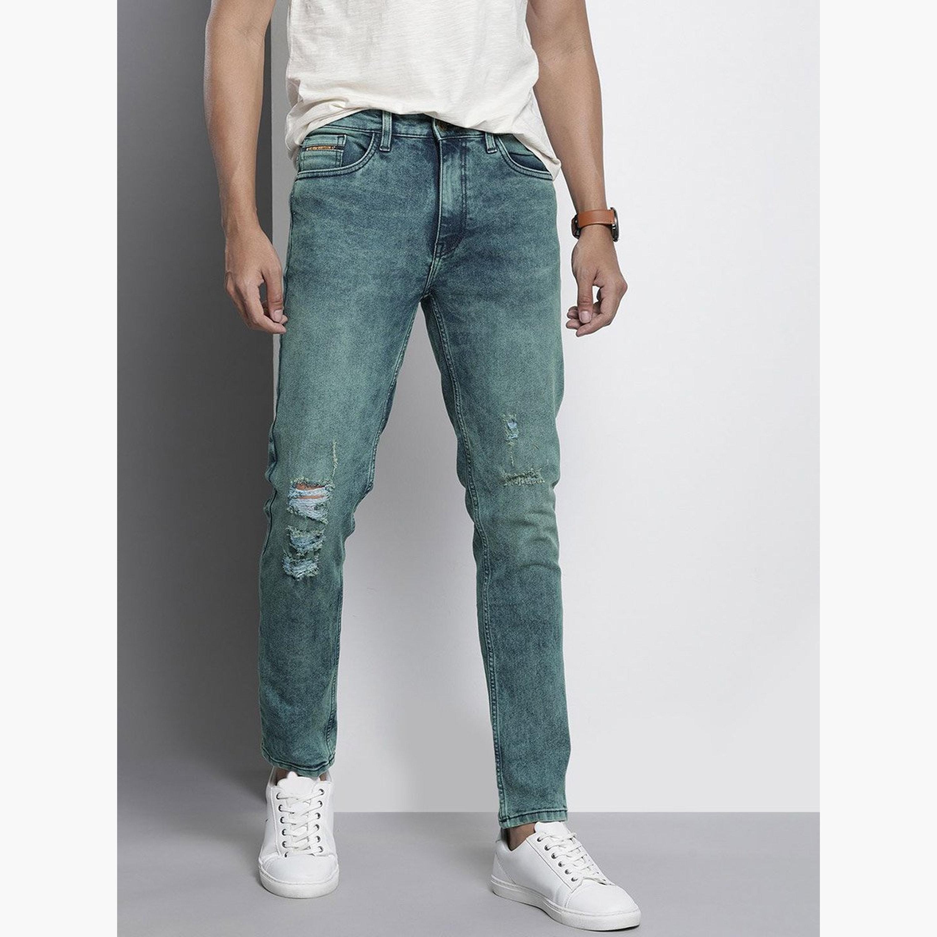 ذا انديان كراج كو × ستايلي - بنطال جينز أزرق ممزق للرجال تأثير صبغ حمضي-men-clothing-bottoms-jeans-image-1