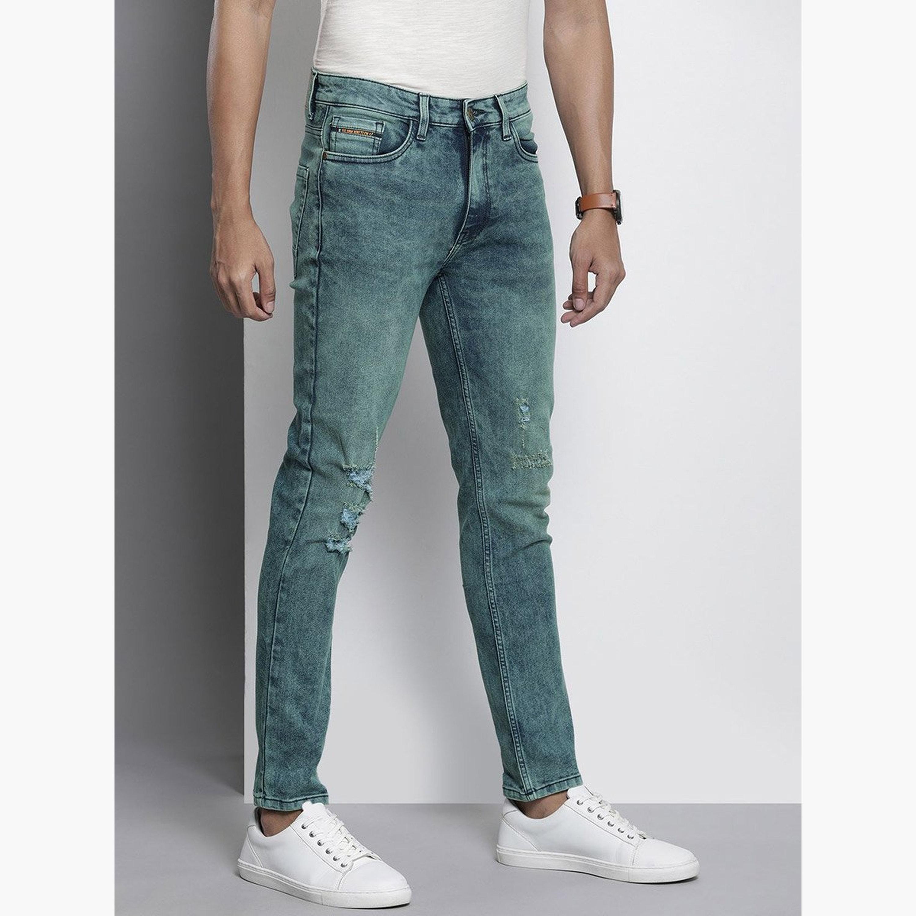 ذا انديان كراج كو × ستايلي - بنطال جينز أزرق ممزق للرجال تأثير صبغ حمضي-men-clothing-bottoms-jeans-image-2