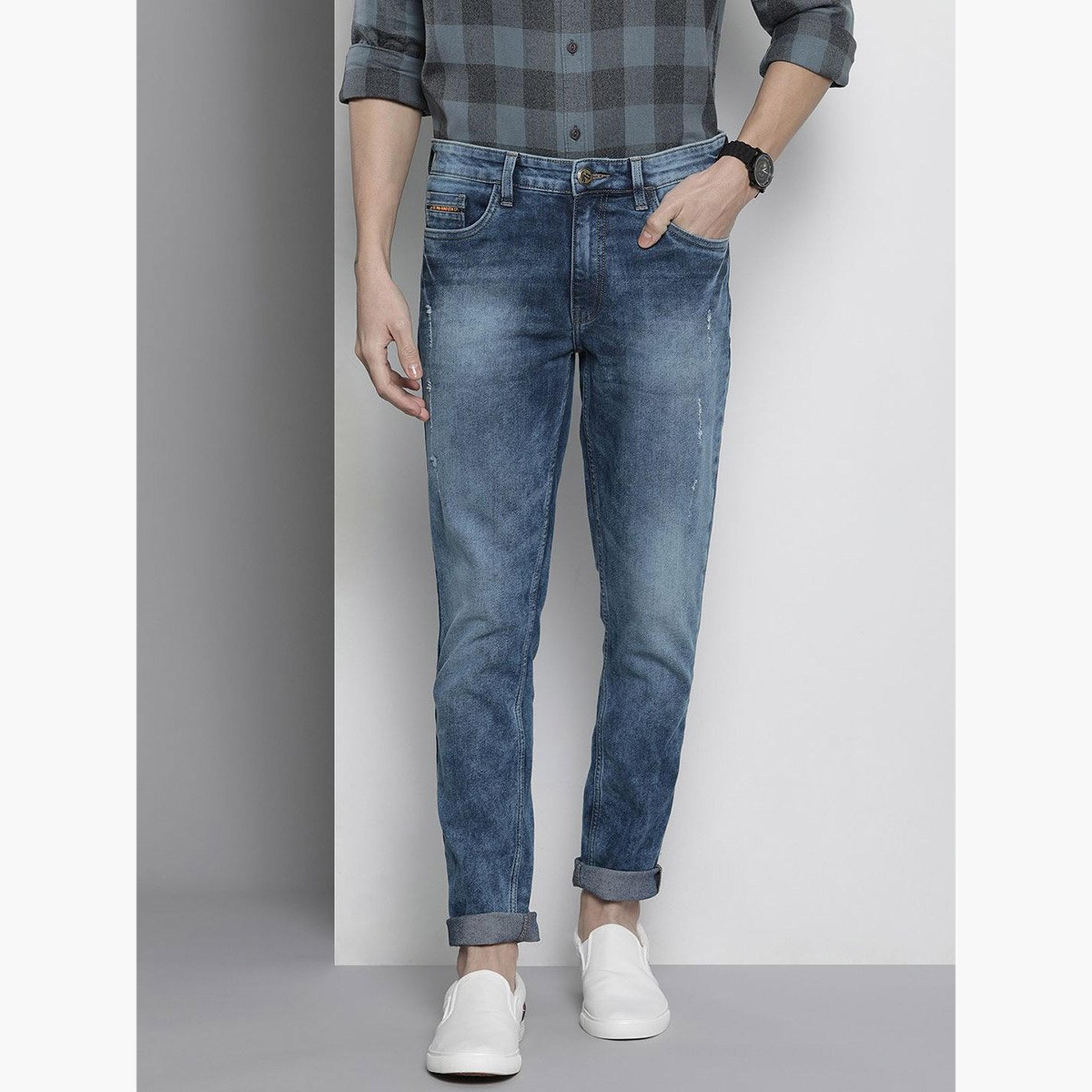 ذا انديان كراج كو × ستايلي - بنطال جينز للرجال تصميم ضيق وباهتة وخصر متوسط-men-clothing-bottoms-jeans-image-1
