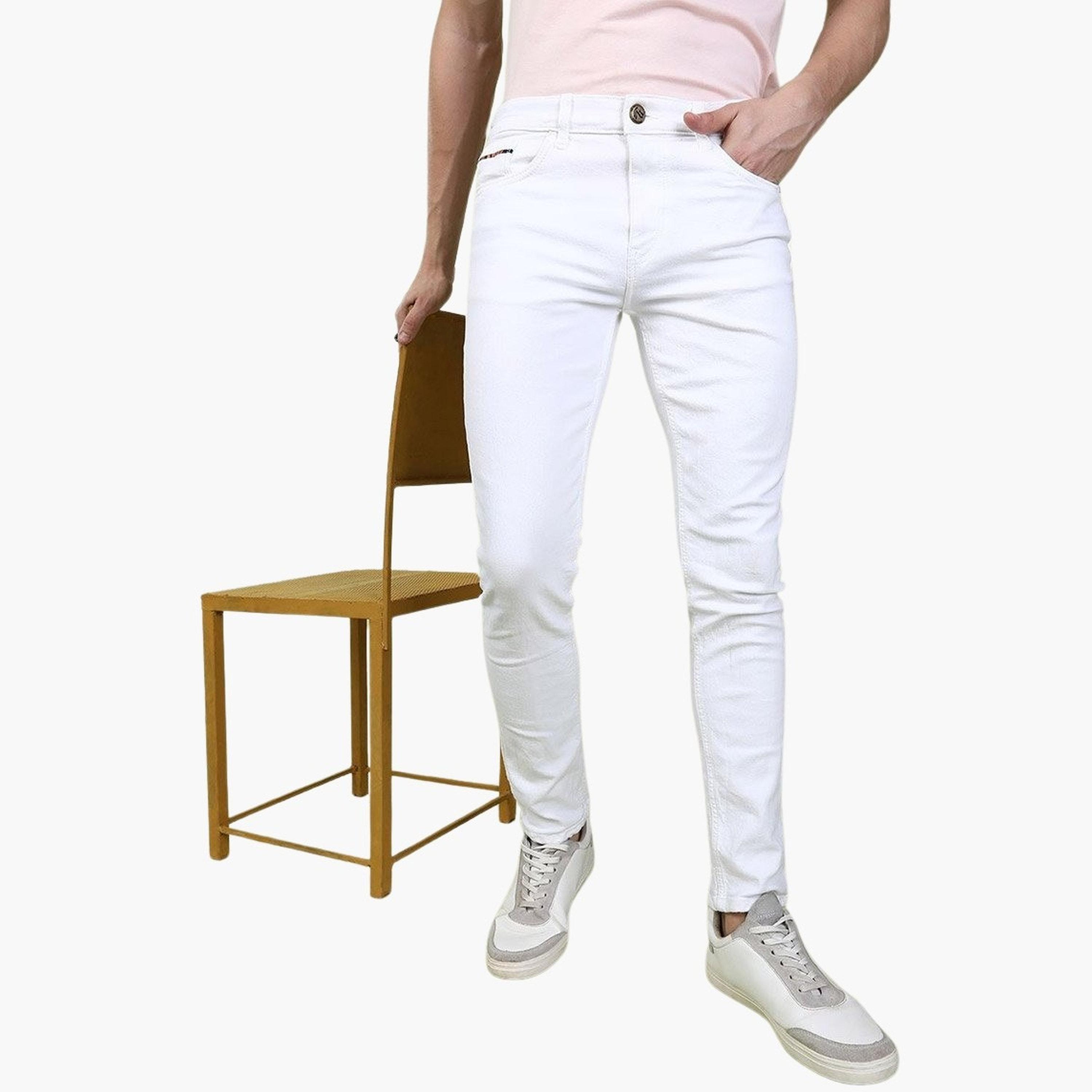 ذا انديان كراج كو × ستايلي - بنطال جينز للرجال أبيض تصميم ضيق وخصر متوسط-men-clothing-bottoms-jeans-image-1