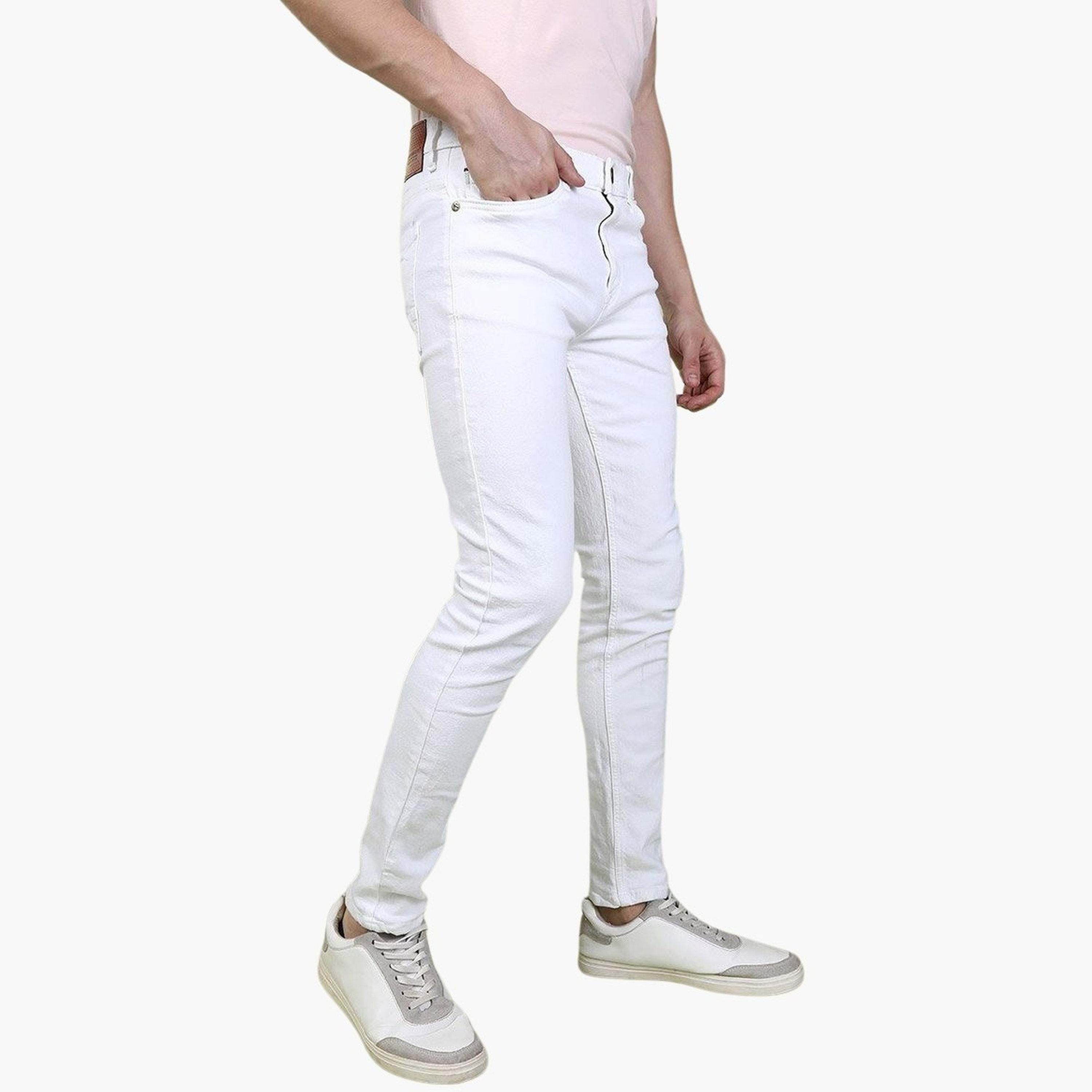 ذا انديان كراج كو × ستايلي - بنطال جينز للرجال أبيض تصميم ضيق وخصر متوسط-men-clothing-bottoms-jeans-image-2