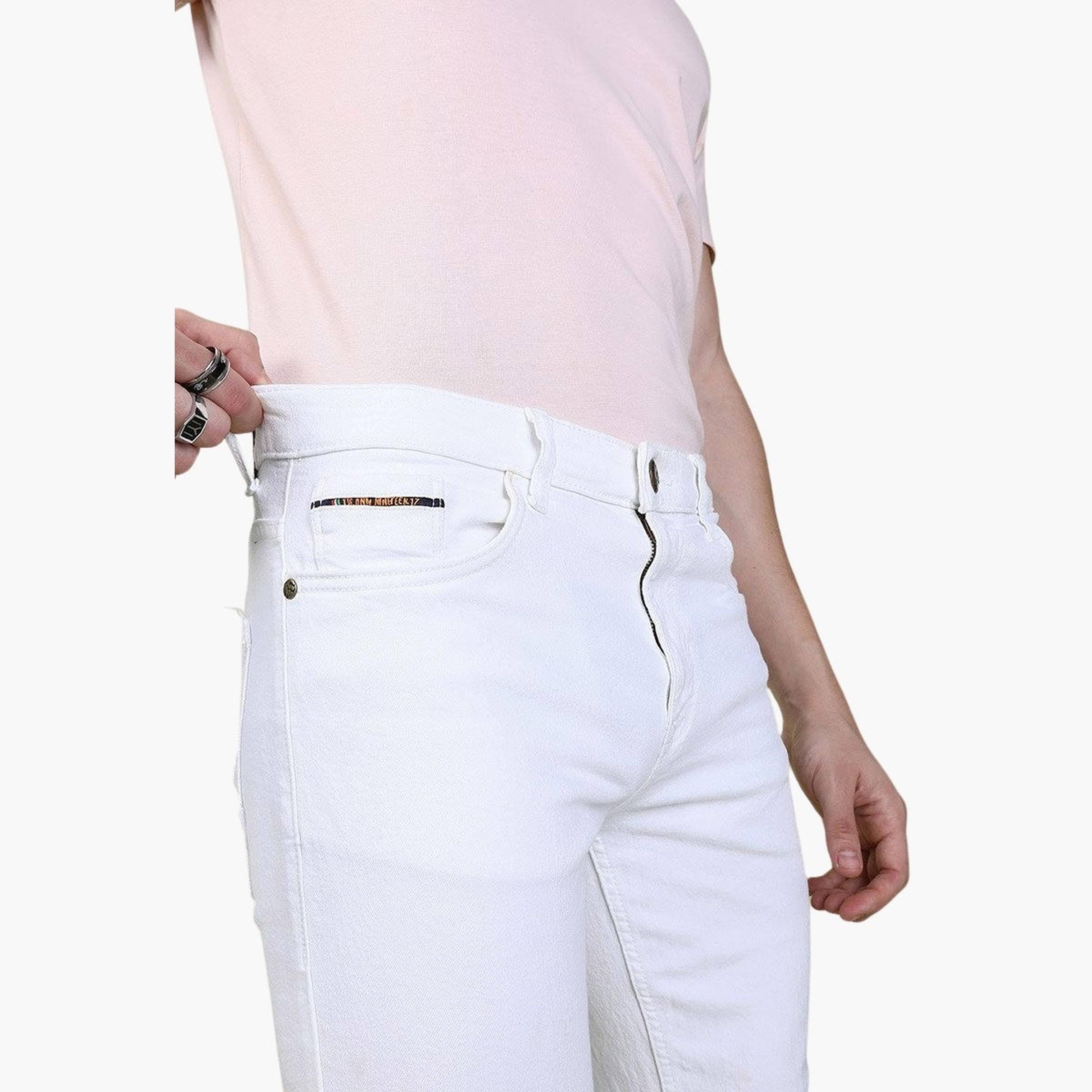 ذا انديان كراج كو × ستايلي - بنطال جينز للرجال أبيض تصميم ضيق وخصر متوسط-men-clothing-bottoms-jeans-image-3